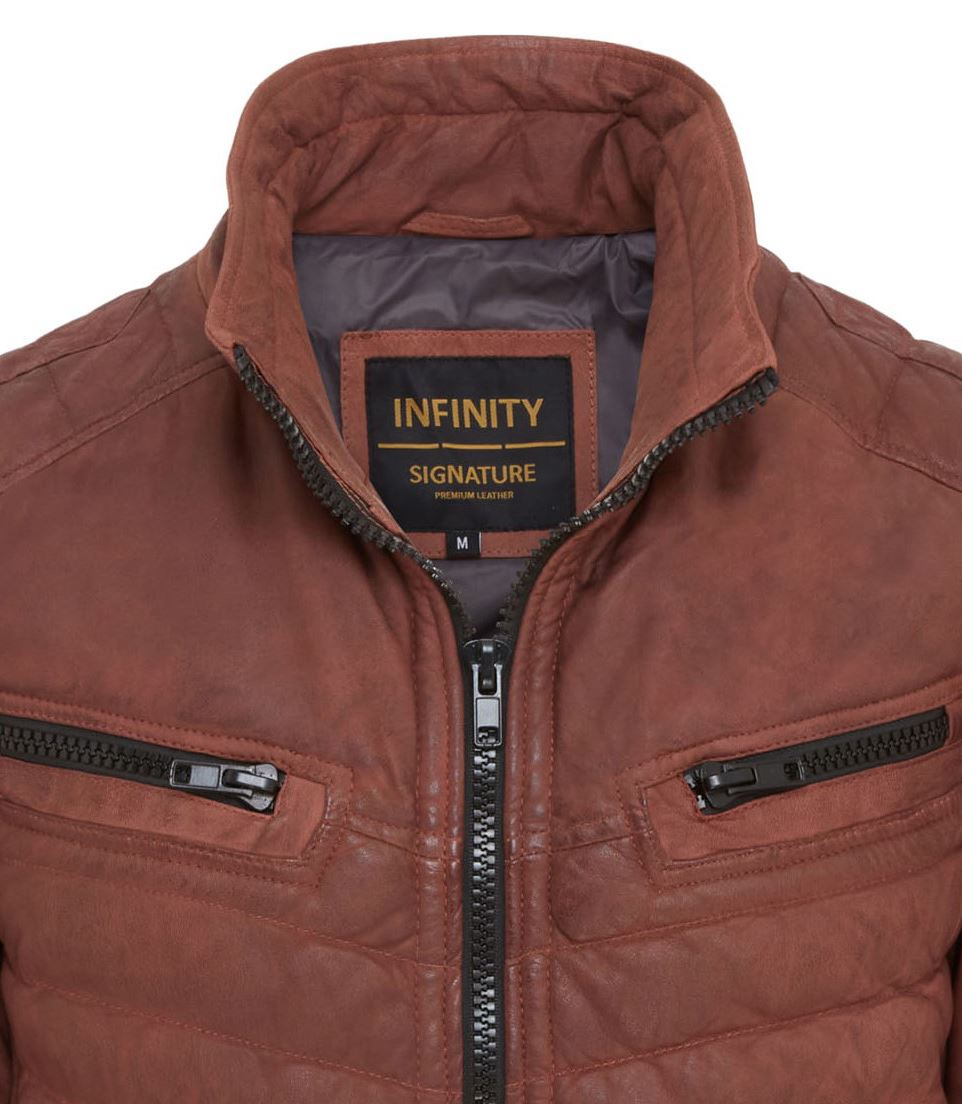 Men's Puffer Leather Biker Jacket Quilted Vintage Warm Bomber Jacket - Picture 6 of 25