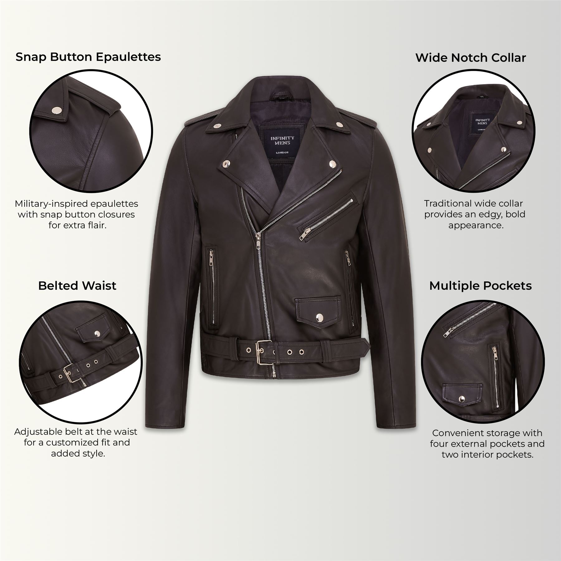 Mens Retro Brando Quilted Leather Biker Jacket Vintage Motorcycle Style - Picture 9 of 13