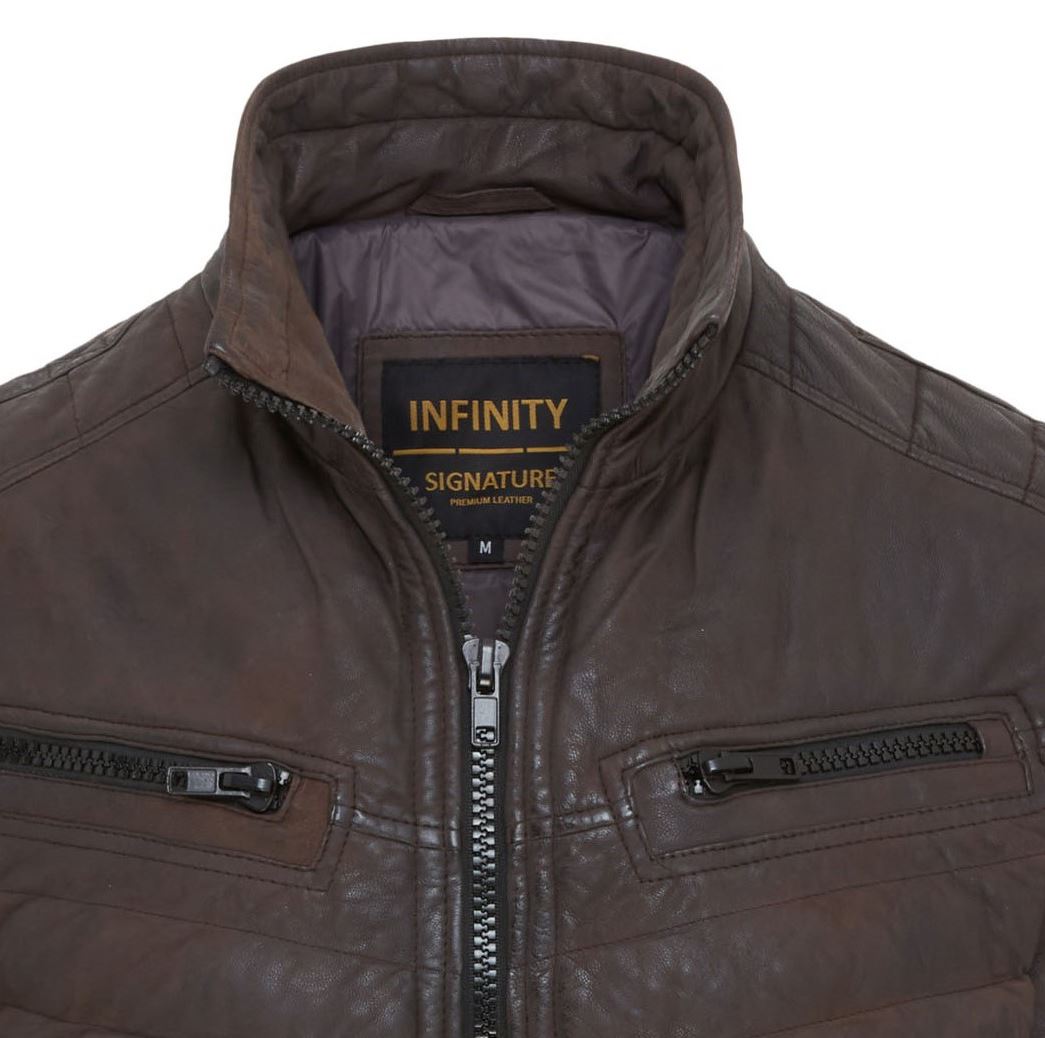 Men's Puffer Leather Biker Jacket Quilted Vintage Warm Bomber Jacket - Picture 18 of 25