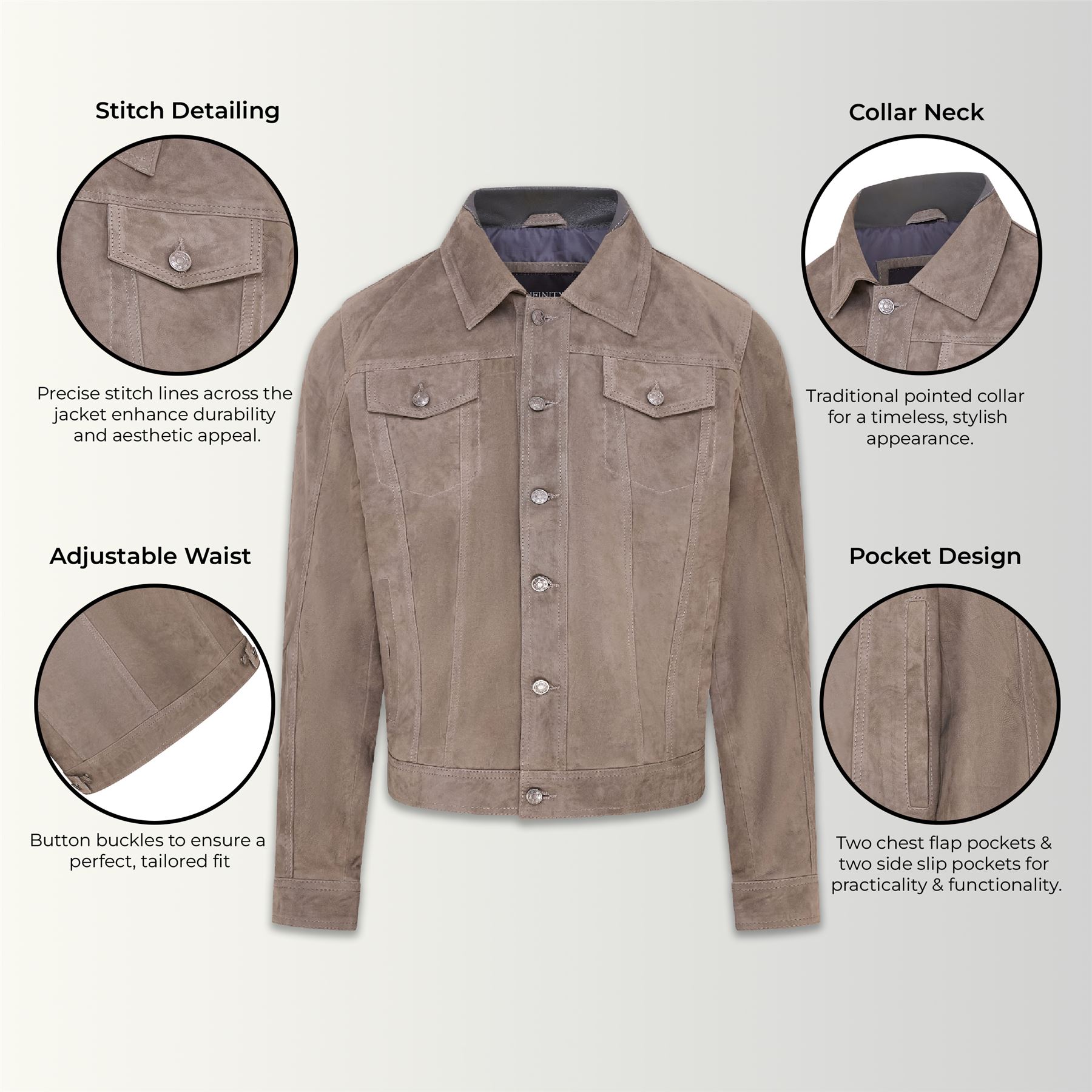 Mens Goat Suede Jeans Jacket Trucker Casual Denim Leather Shirt - Picture 15 of 19