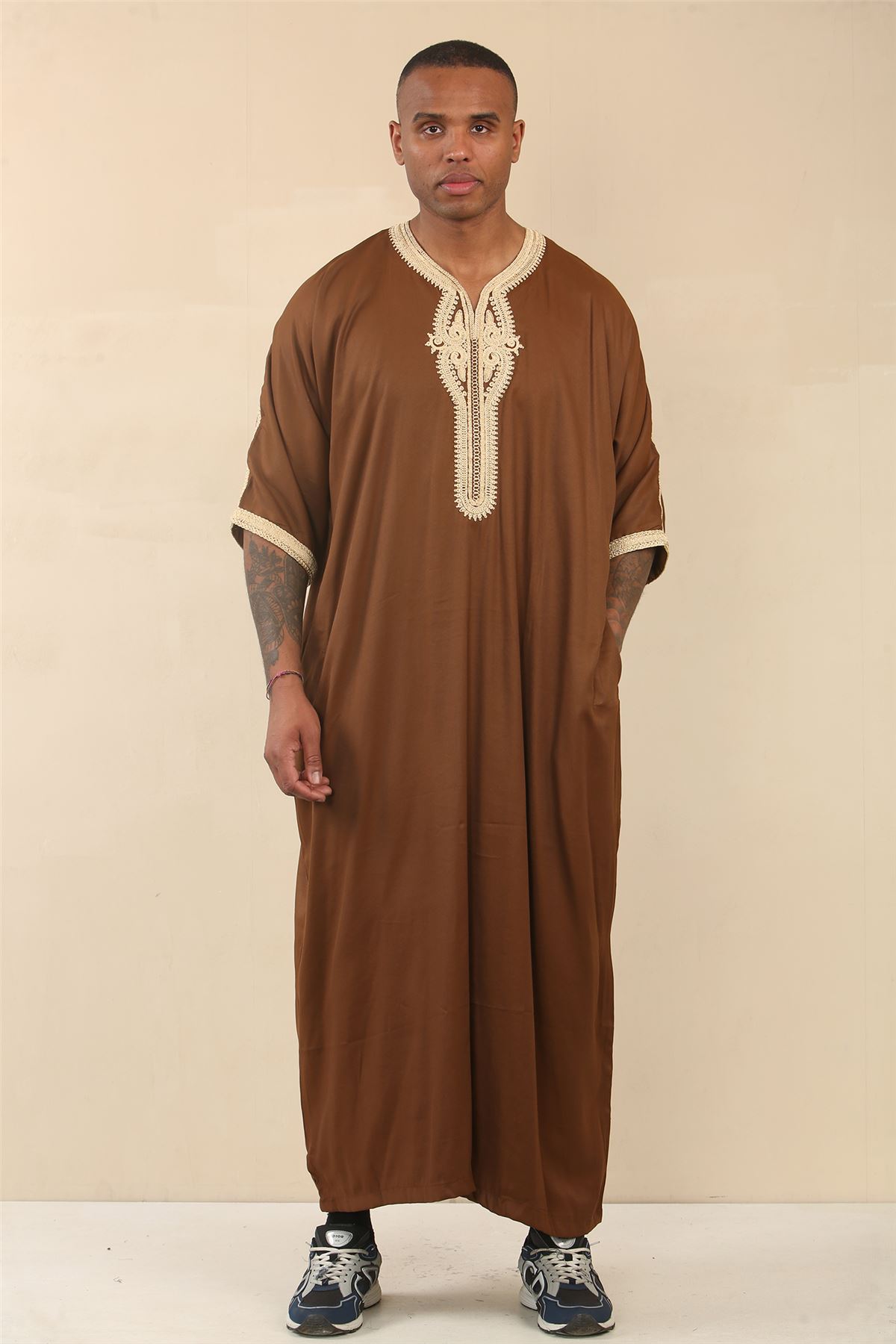 Herren Marokkanische Thobe Islamische Kleidung Jubba Eid Djellaba Kurzarm Gandoura - Bild 3 von 14