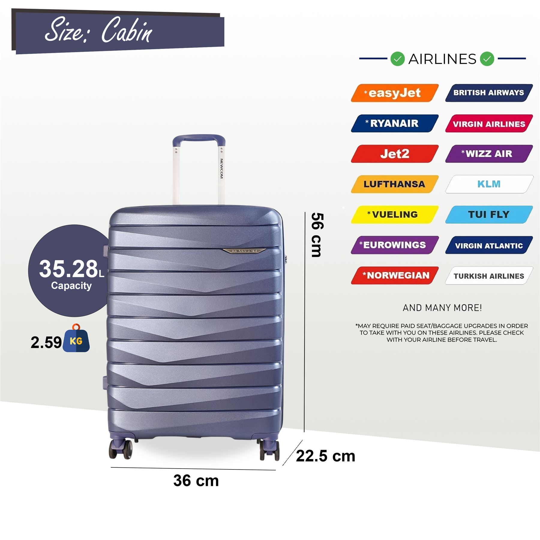 Hard Shell TSA Blue Strong Suitcase Set 8 Wheel Cabin Luggage Case - Picture 12 of 36