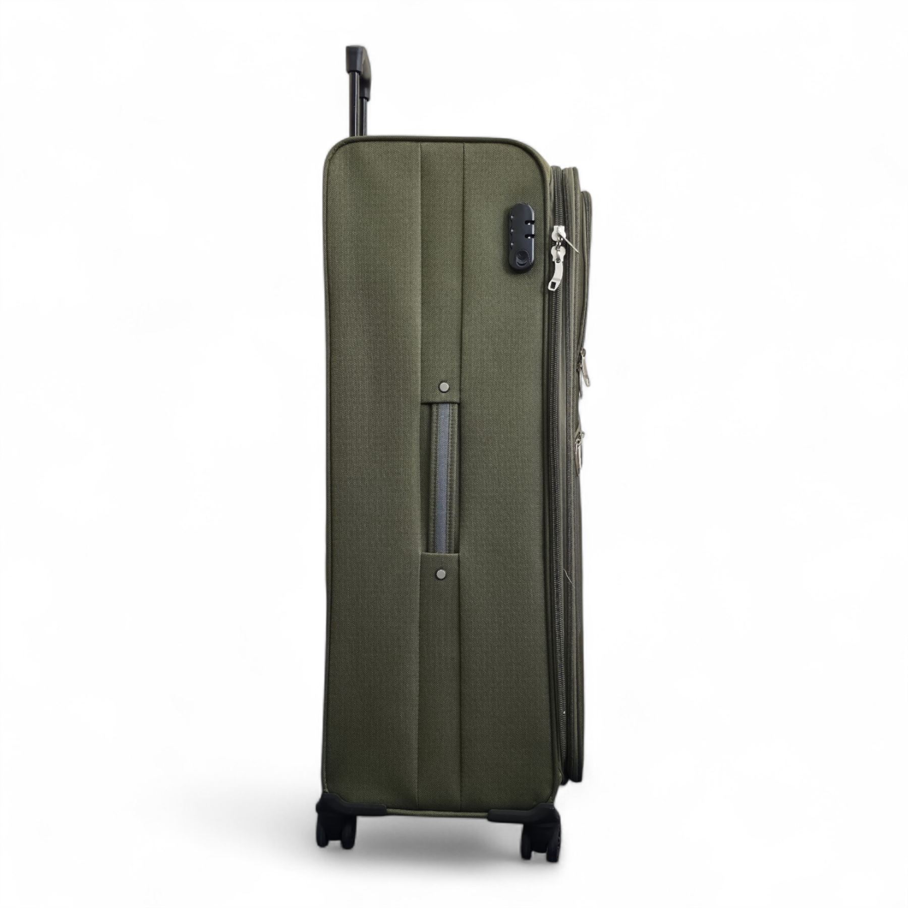 Green Expandable Soft Shell Suitcase 8 Wheel Set Light Carry On Cabin Bag - Picture 34 of 35