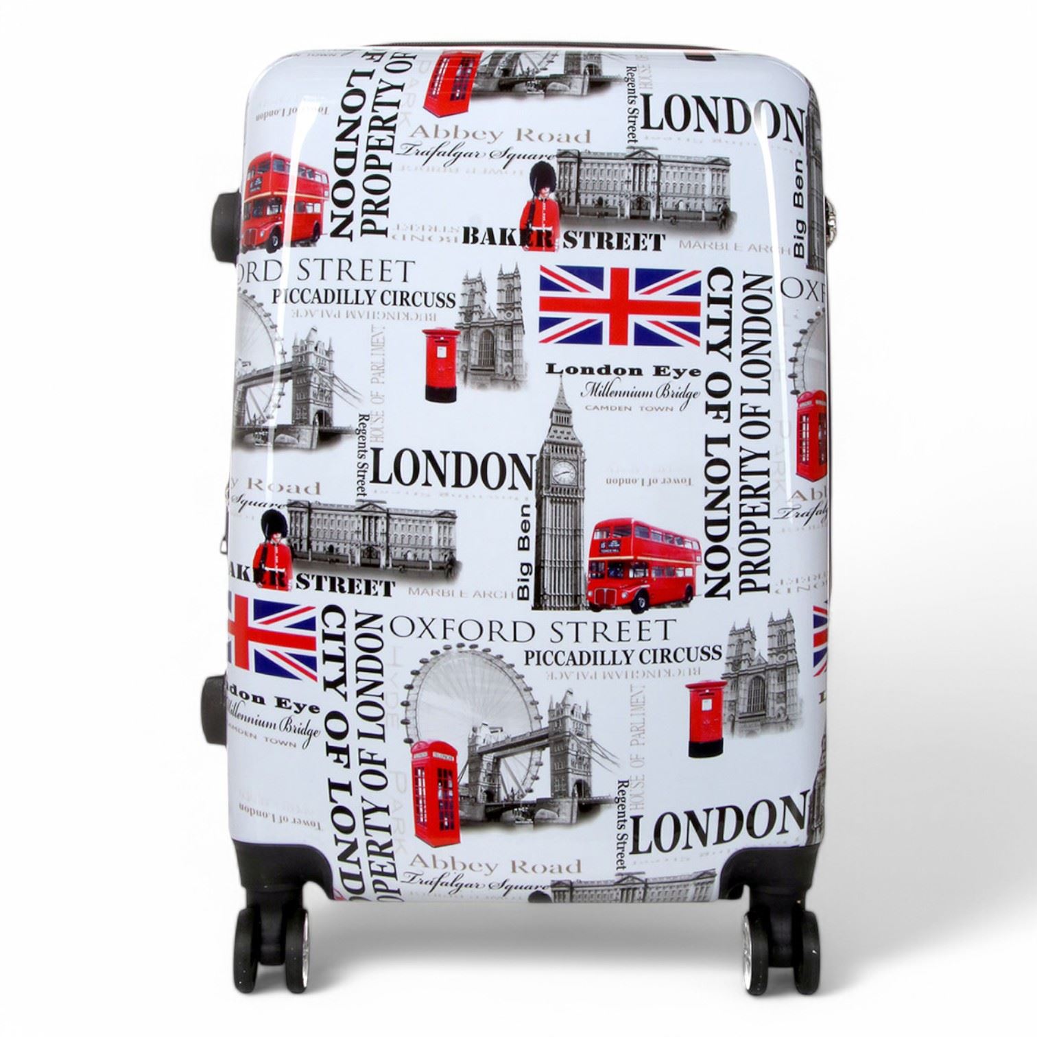 Extensible Cubierta Rígida Londres Estampado 8 Ruedas Maleta Juego Cabina Viaje - Imagen 25 de 29