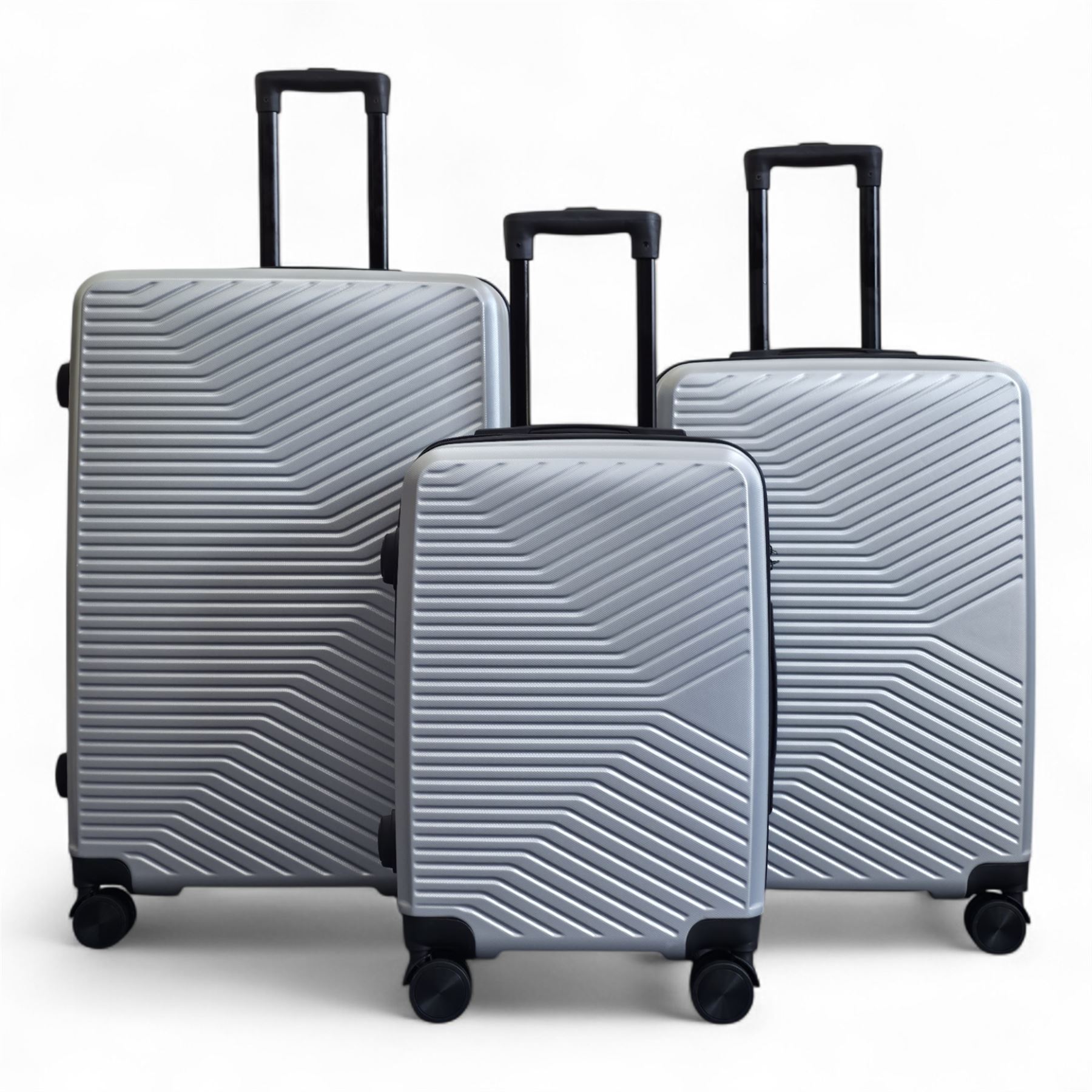 Strong Silver Hardshell Set Dual 4 Wheel ABS Trolley Cabin Suitcase - Picture 26 of 31