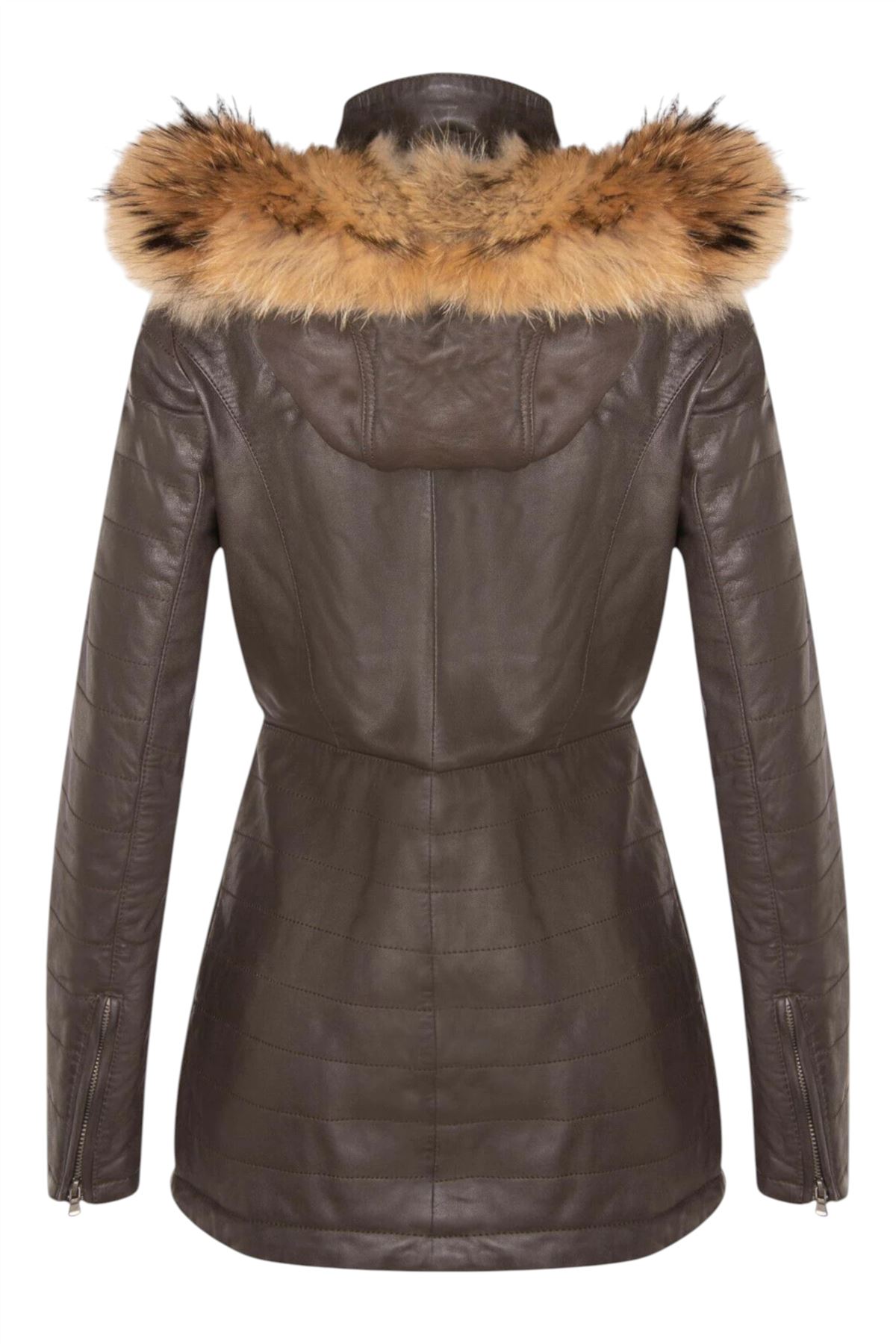 Womens Quilted Leather Parka Jacket-Winton - Picture 24 of 31