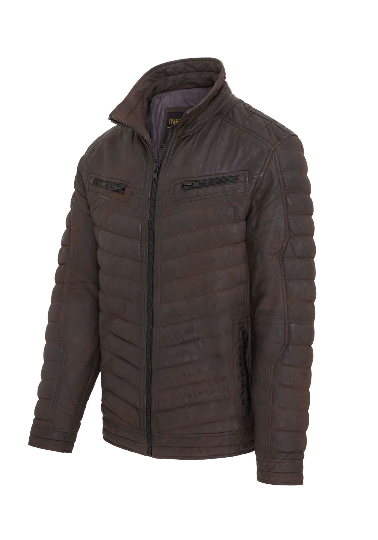 Men's Puffer Leather Biker Jacket Quilted Vintage Warm Bomber Jacket - Picture 16 of 25