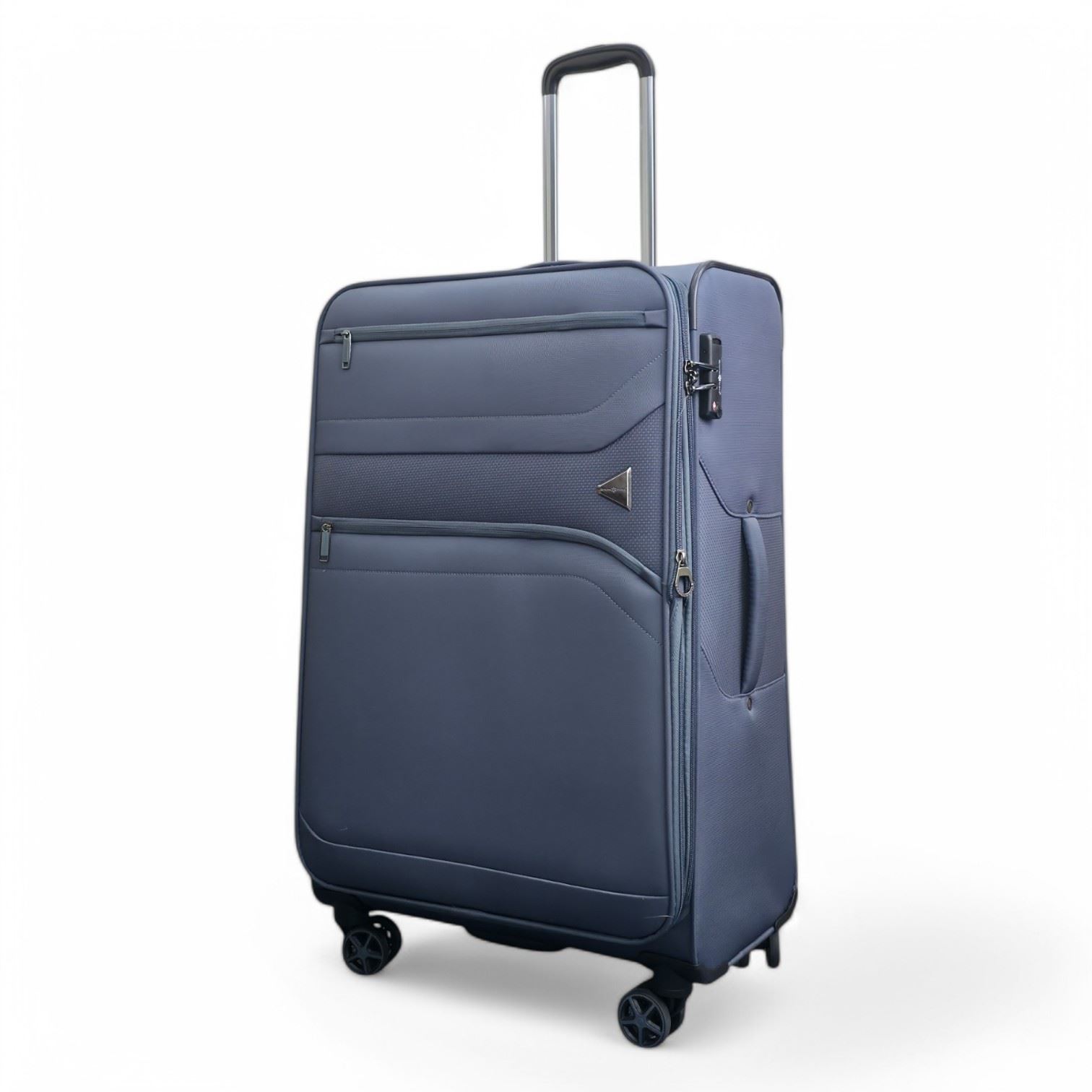 Lightweight Grey Soft Shell Suitcase 8 Wheel Set Travel Carry On Cabin Bag - Picture 9 of 29