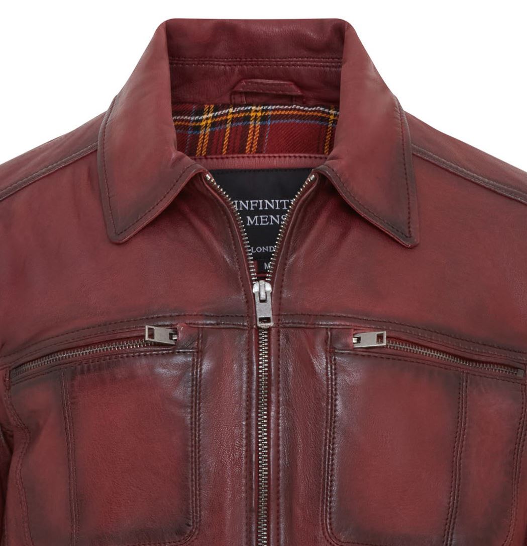 Men's Classic Leather Biker Jacket Vintage Short Leather Motorcycle Jacket - Picture 6 of 19