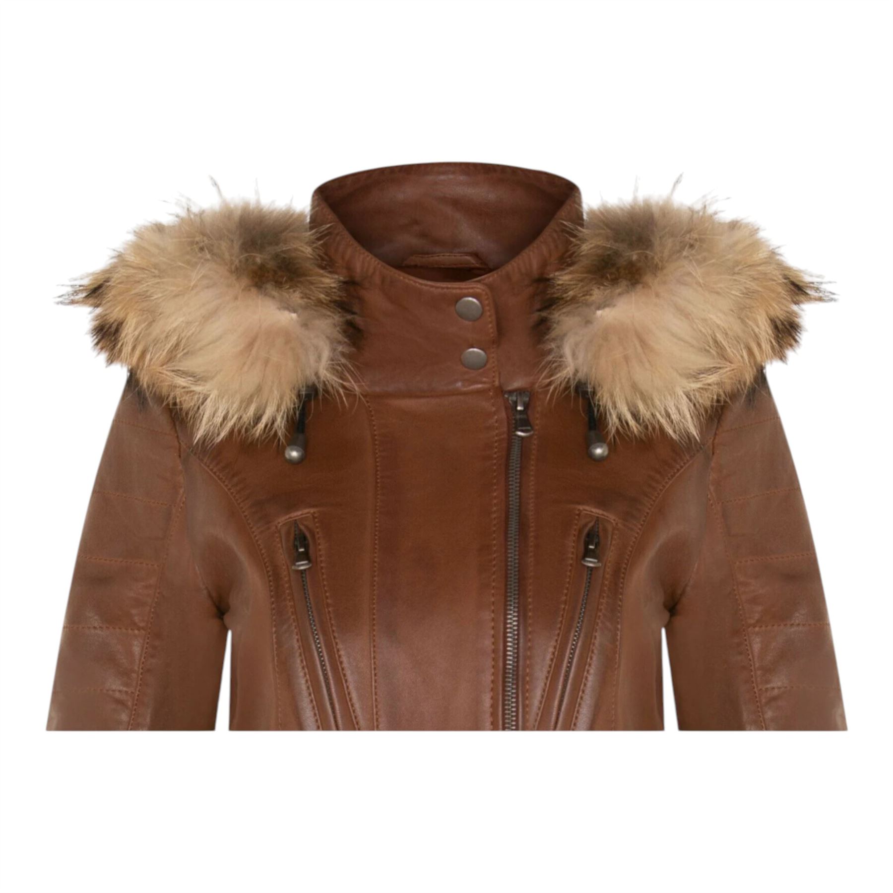 Womens Quilted Leather Parka Jacket-Winton - Picture 31 of 31
