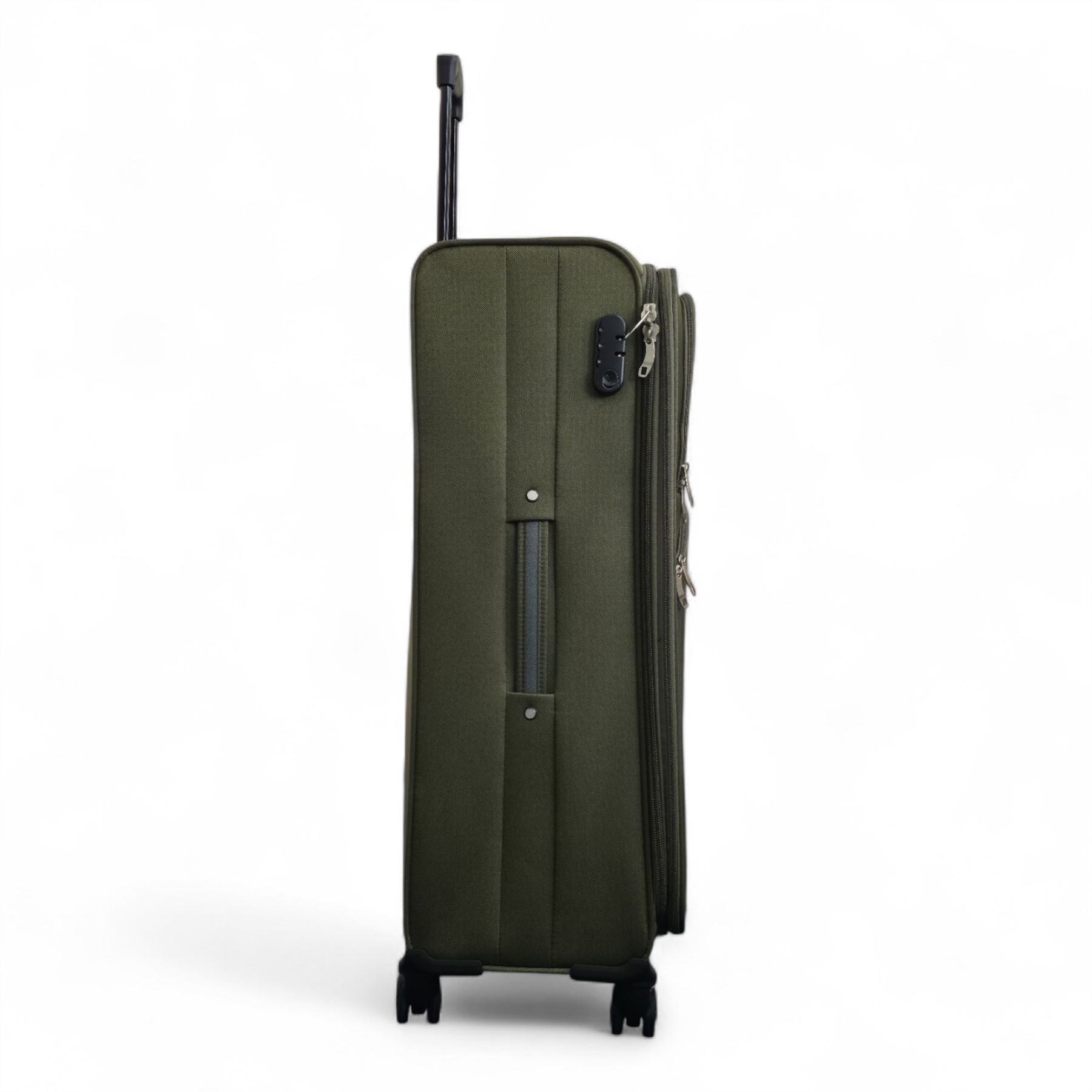 Green Expandable Soft Shell Suitcase 8 Wheel Set Light Carry On Cabin Bag - Picture 6 of 35