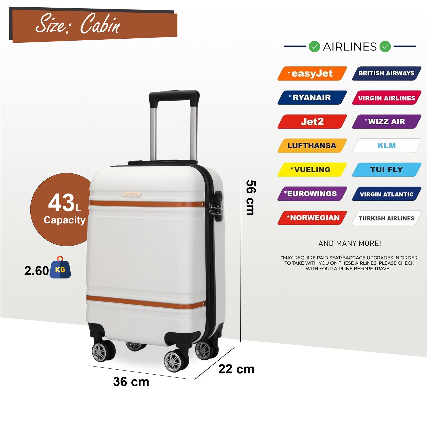 Cabina rígida 36 x 22 x 56 cm ABS adecuado para Easyjet, Ryanair, Wizzair - Imagen 3 de 22