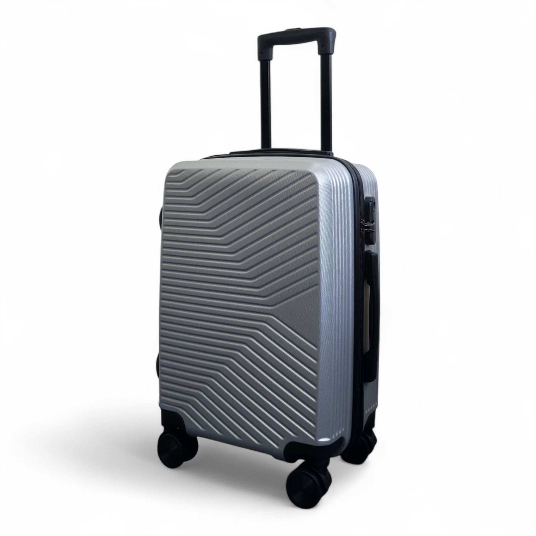 Strong Silver Hardshell Set Dual 4 Wheel ABS Trolley Cabin Suitcase - Picture 13 of 31