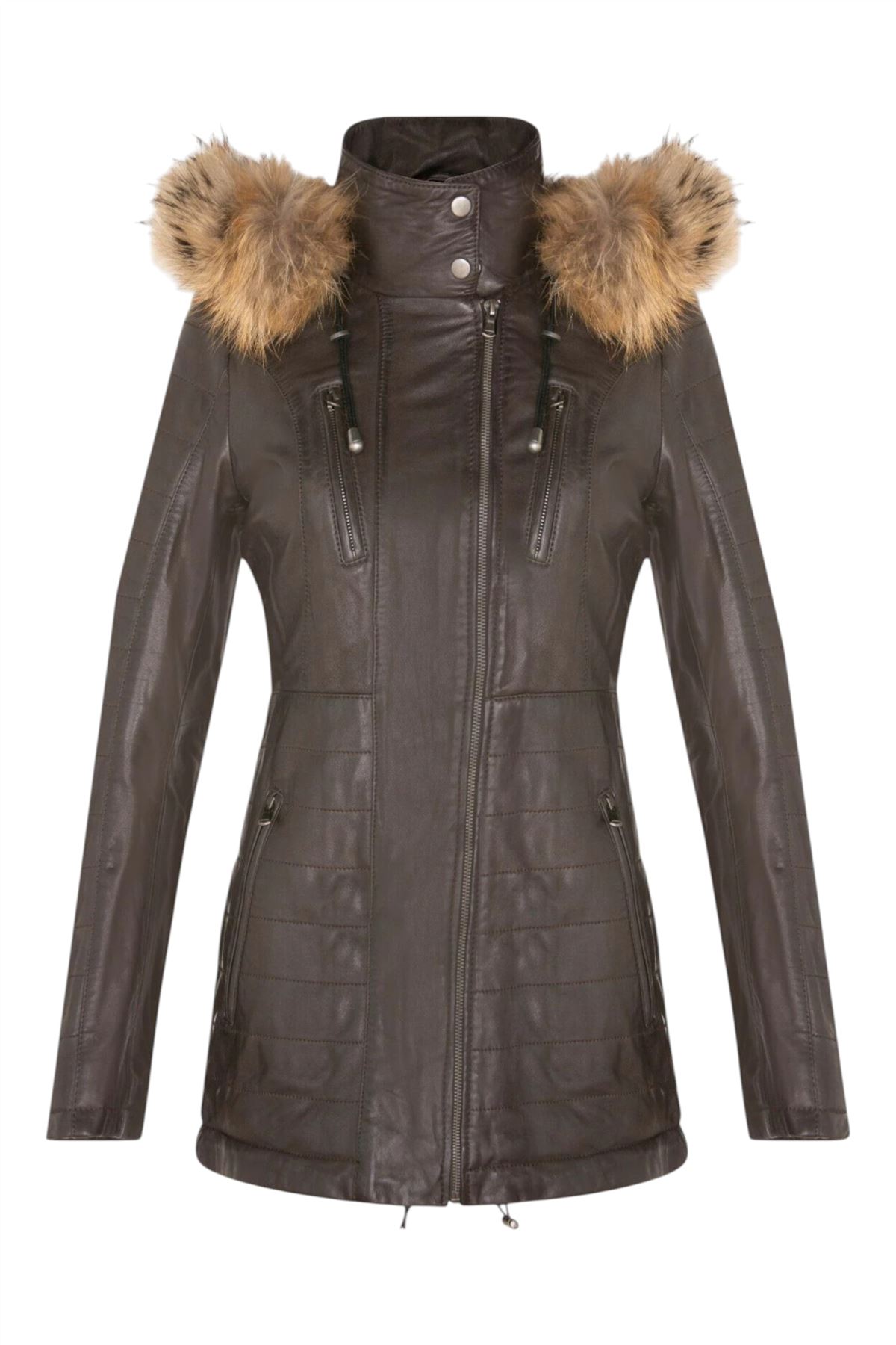 Womens Quilted Leather Parka Jacket-Winton - Picture 22 of 31