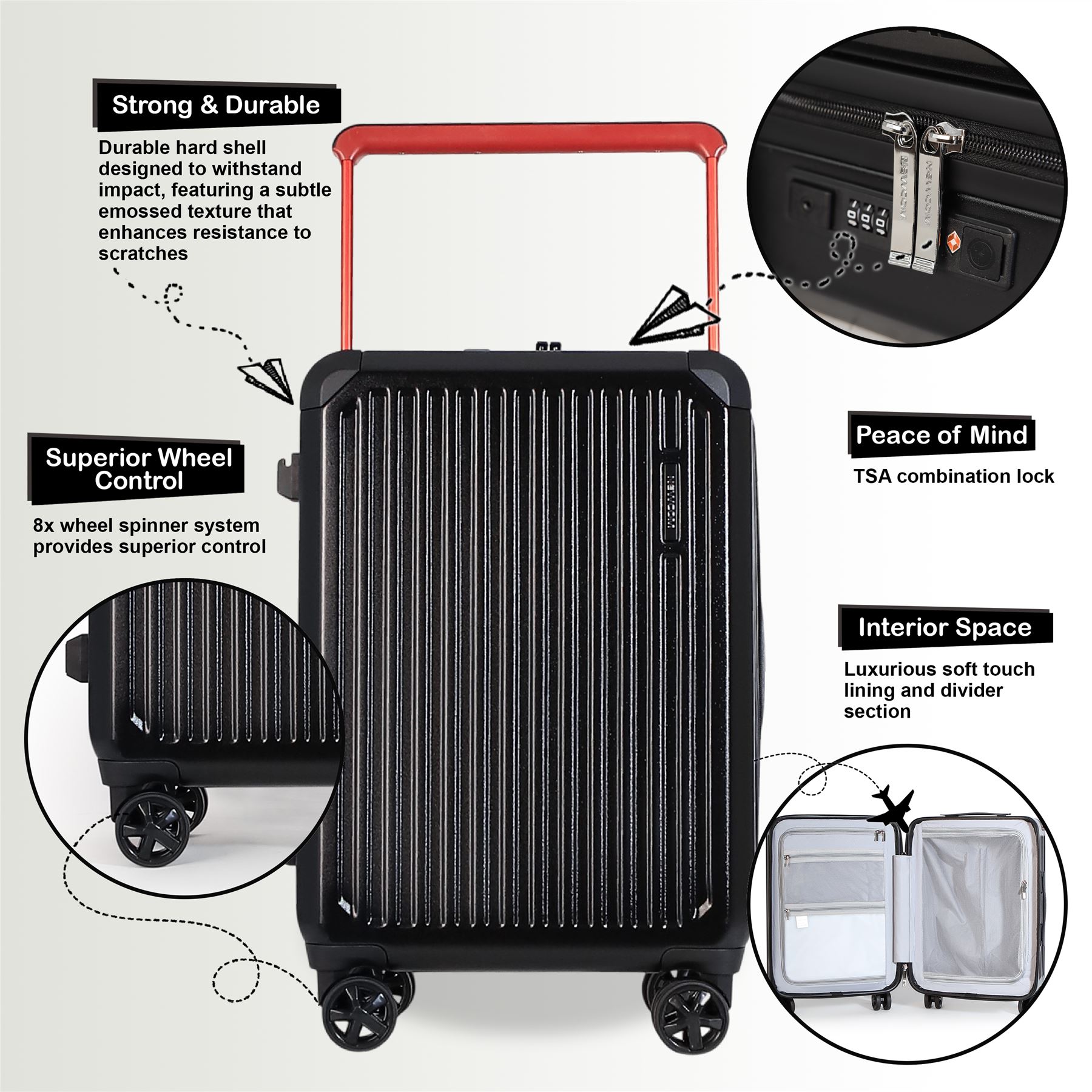 Hard Shell Rimowa Inspired TSA Cabin Luggage Suitcase Durable Spinner Carry-On - Picture 4 of 19