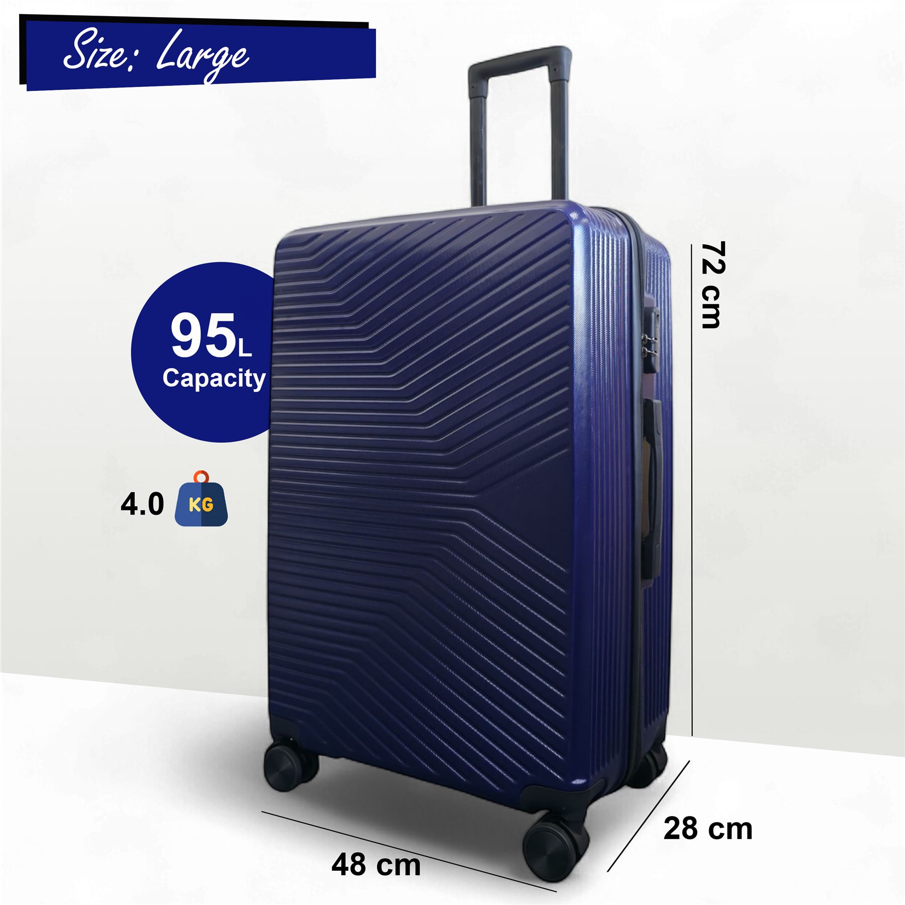 Strong Navy Hardshell Suitcase Set Dual 4 Wheel ABS Luggage Trolley Suitcase - Picture 3 of 31
