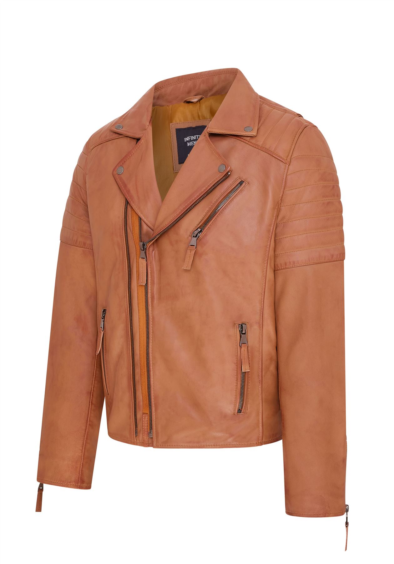 Chaqueta de Motociclista Para Hombre Calce Ajustado Estilo Brando Doble Cremallera Cruzada 100% Cuero - Imagen 10 de 30