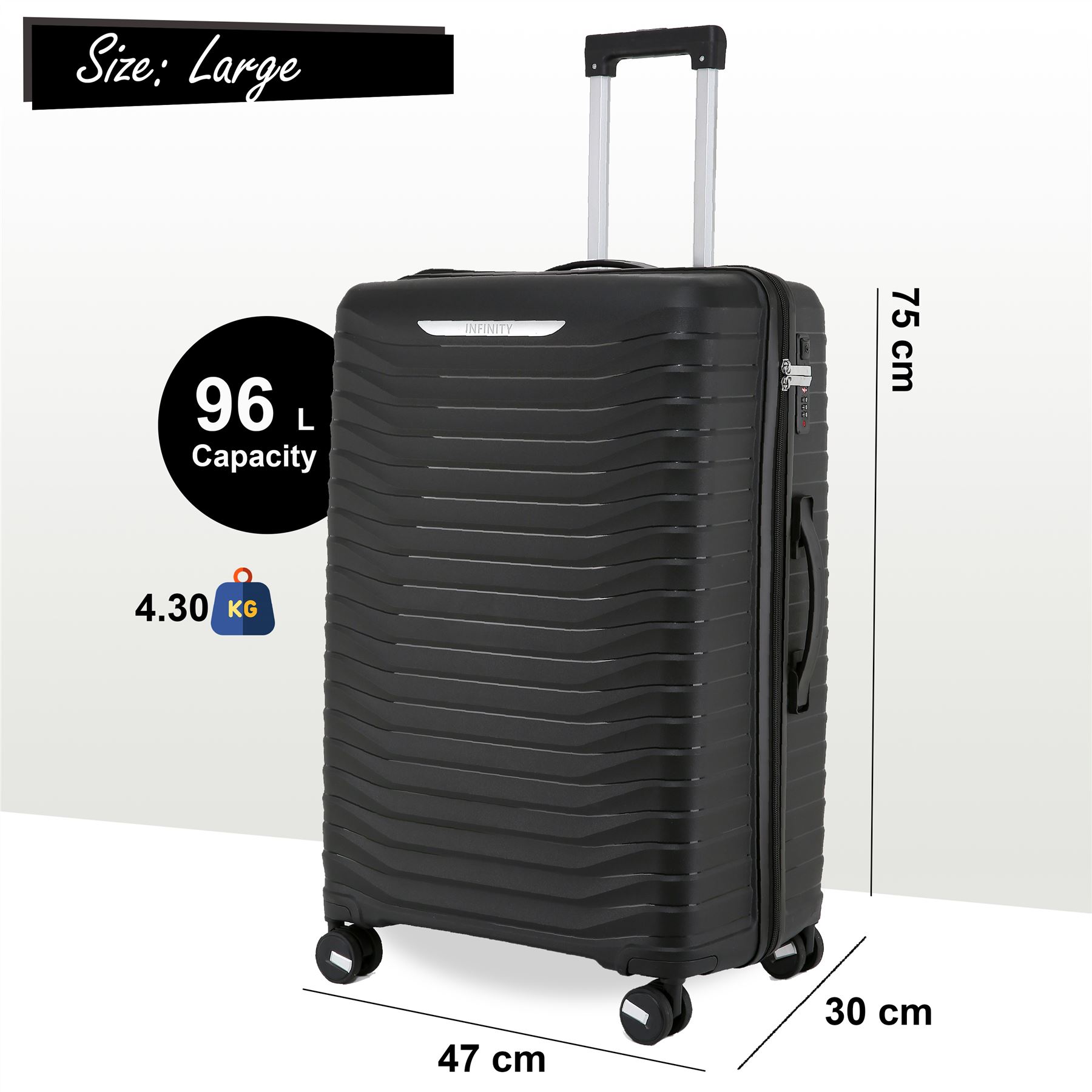 Juego de maletas rígidas negras 8 ruedas cabina TSA maleta de equipaje - Imagen 3 de 32