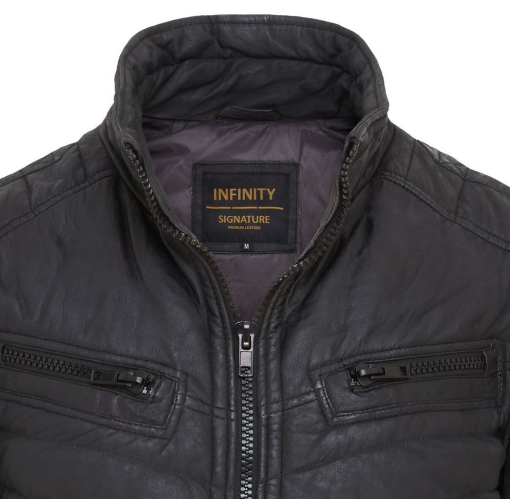 Men's Puffer Leather Biker Jacket Quilted Vintage Warm Bomber Jacket - Picture 24 of 25