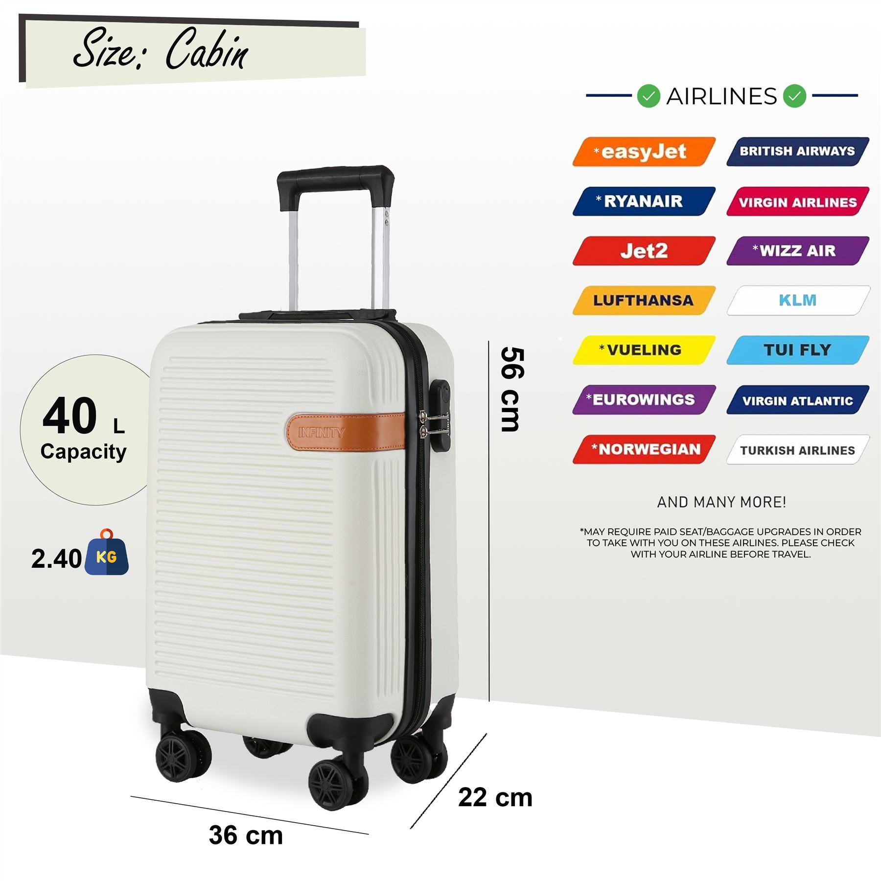 Hardshell Cream Cabin Suitcase Set Robust ABS Lightweight Luggage Holiday Bag - Picture 12 of 34
