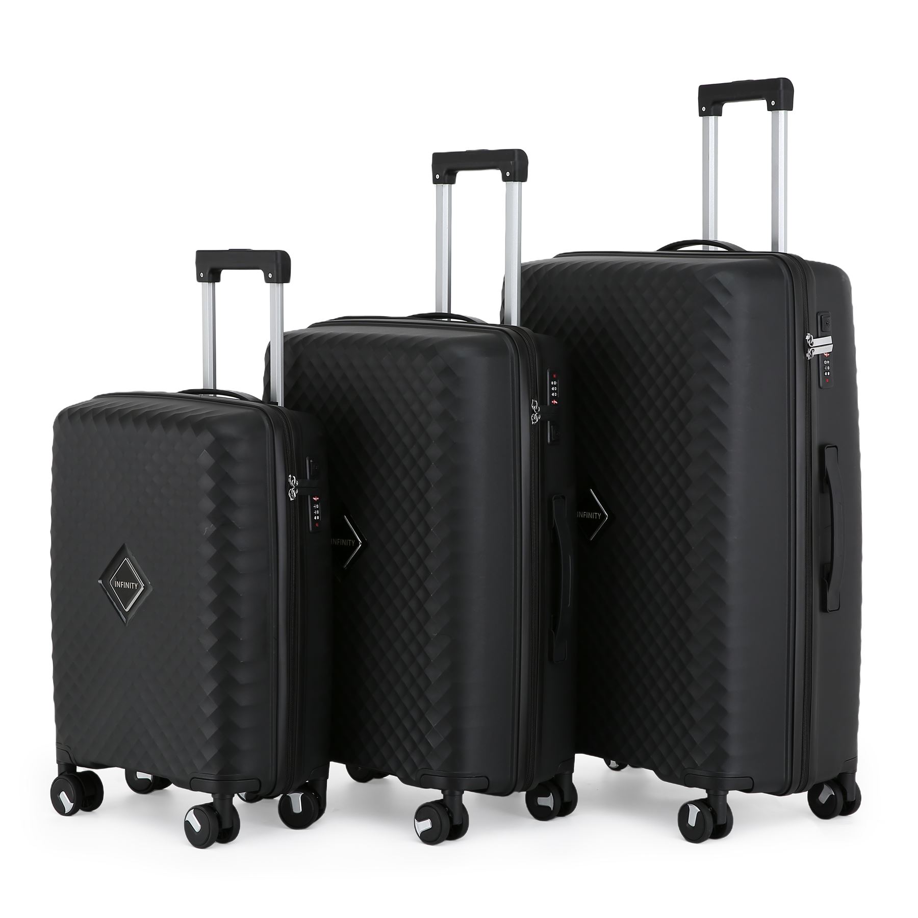 Hard Shell Black Cabin Suitcase Set 8 Wheel Luggage Case Strong Travel TSA Bag - Picture 29 of 32
