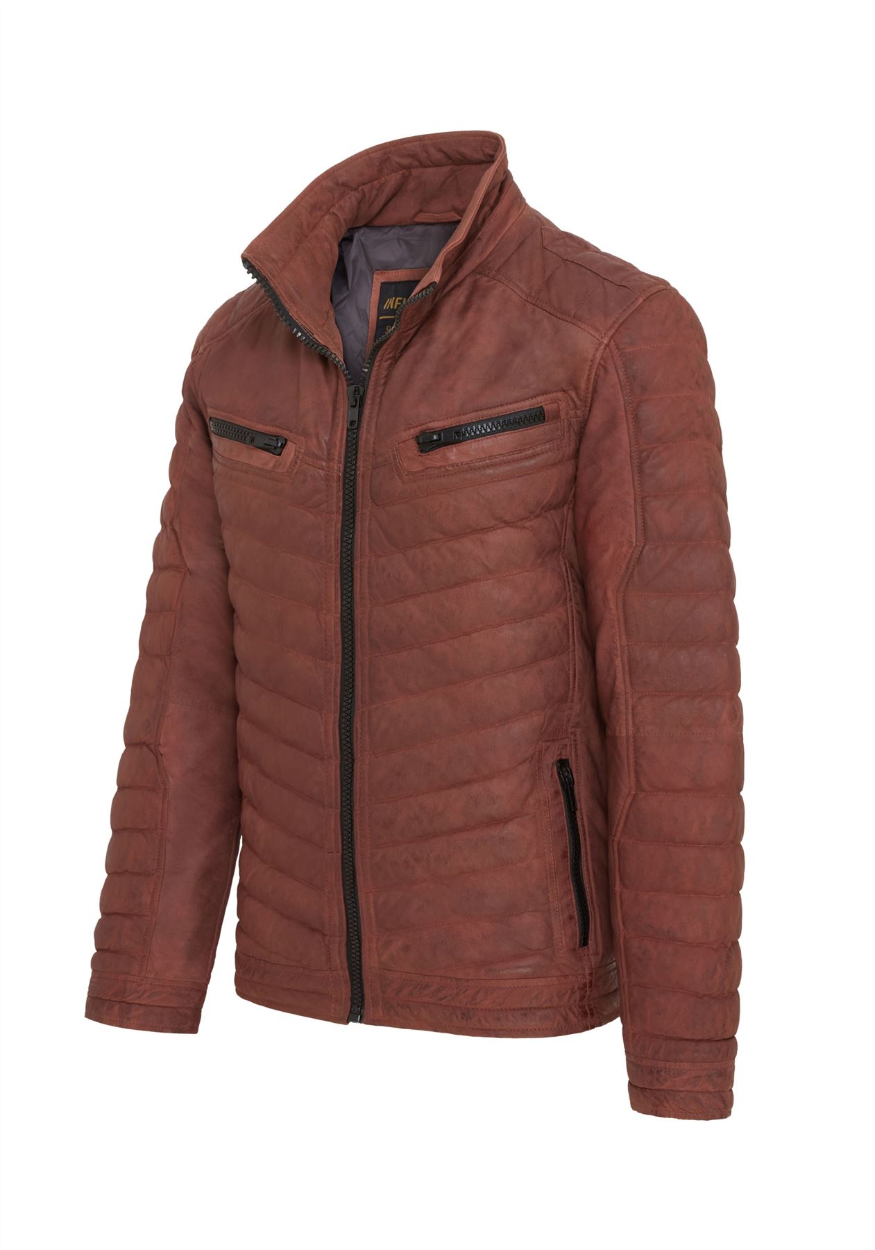 Men's Puffer Leather Biker Jacket Quilted Vintage Warm Bomber Jacket - Picture 4 of 25
