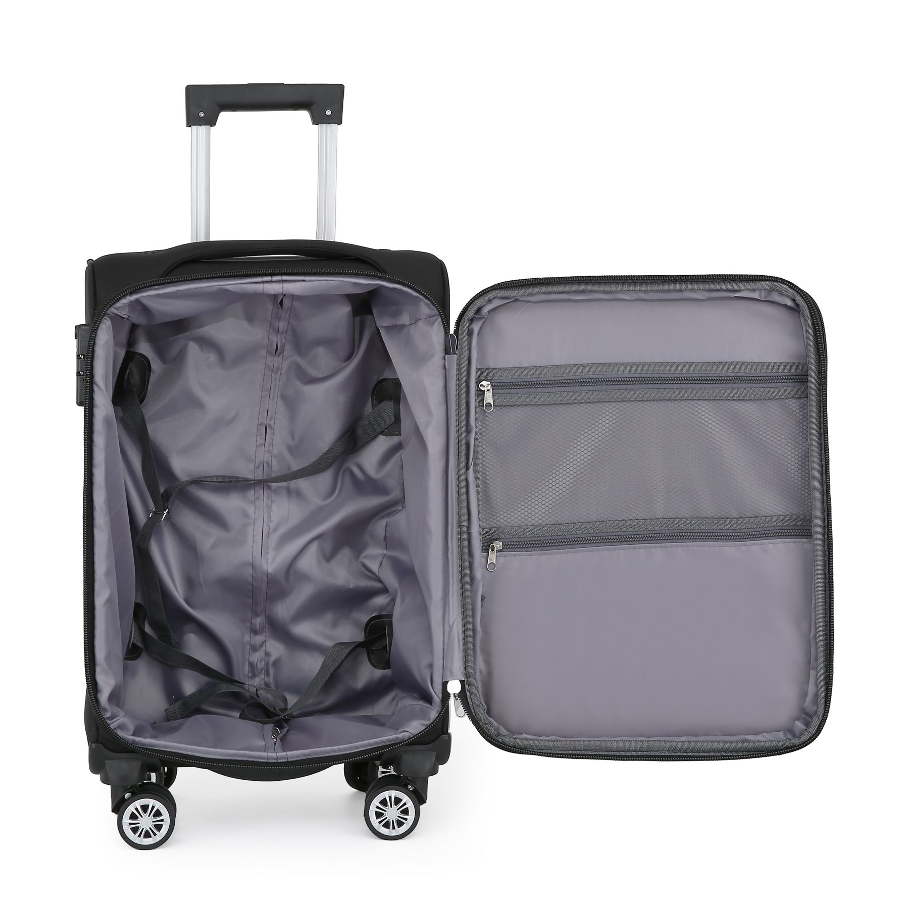 Black Soft Suitcase 8 Wheel Luggage Set TSA , Bag - Picture 24 of 32