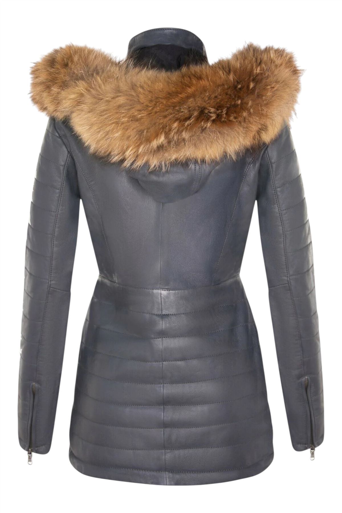 Womens Quilted Leather Parka Jacket-Winton - Picture 17 of 31