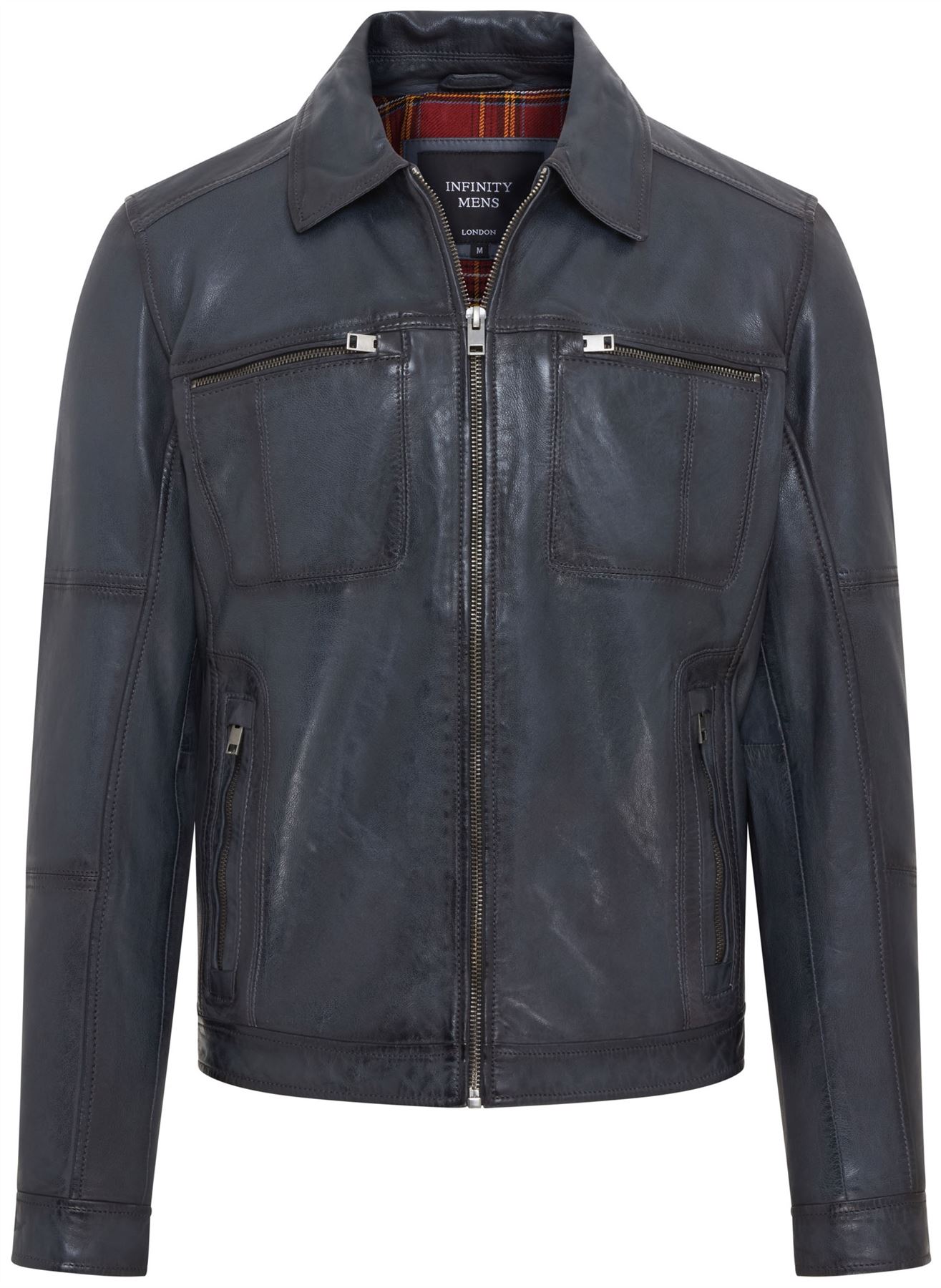 Men's Classic Leather Biker Jacket Vintage Short Leather Motorcycle Jacket - Picture 8 of 19