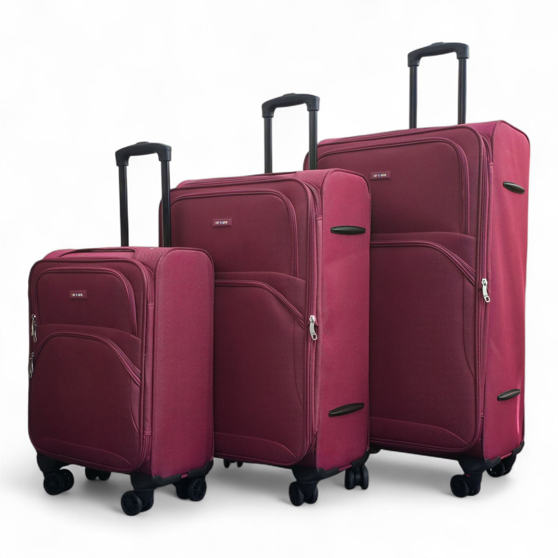 Burgundy Red Expandable Soft Shell Suitcase 8 Wheel Set Light Carry On Cabin Bag - Picture 23 of 36