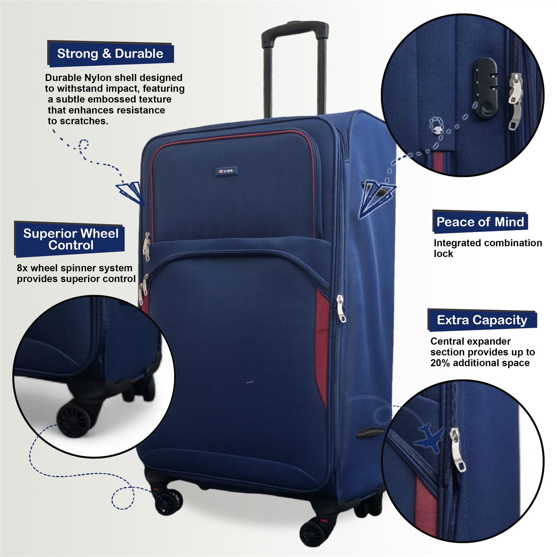 Expandable Soft Shell Suitcase 8 Wheel Luggage Set Light Carry On Cabin Bag - Picture 18 of 61