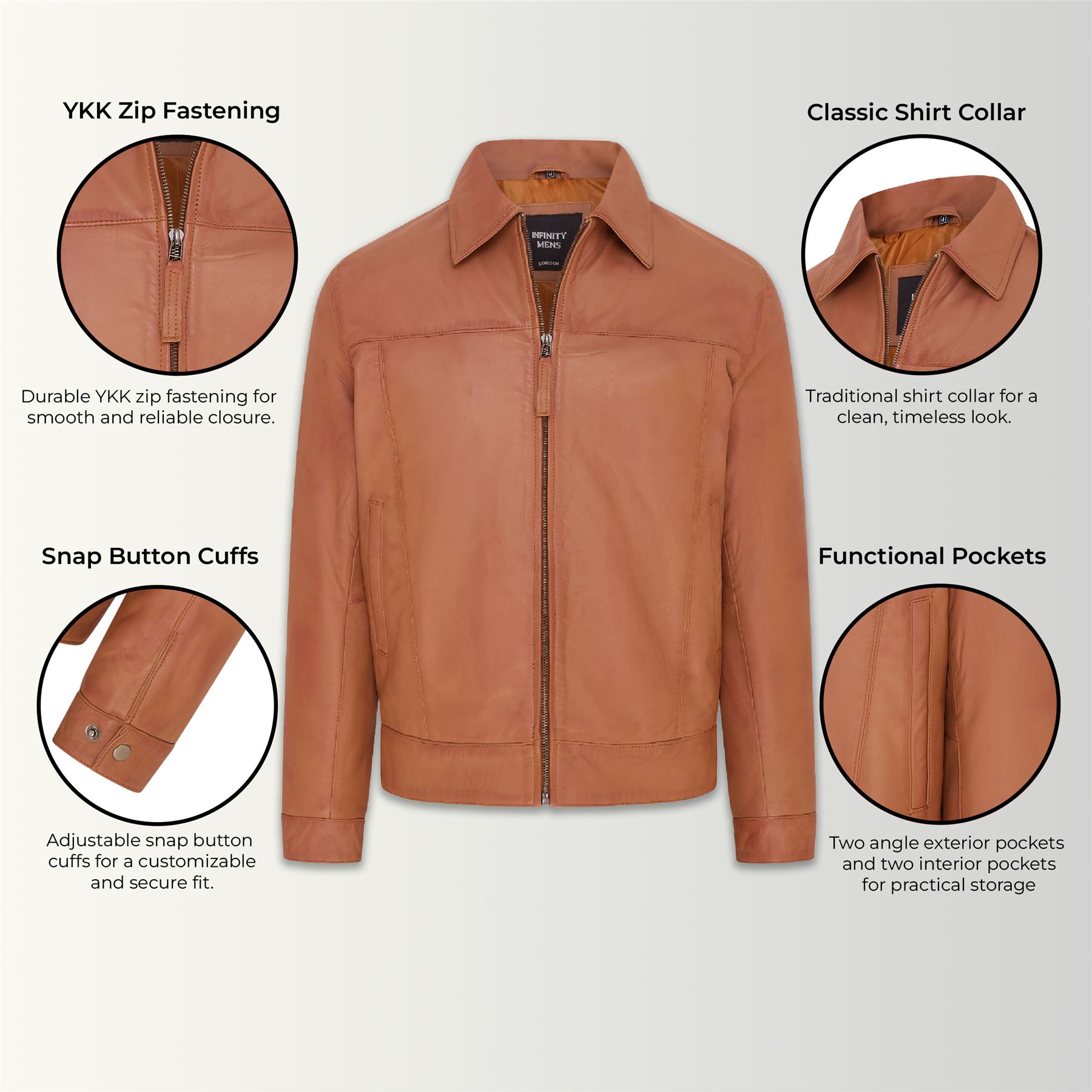 Mens Retro 100% Nappa Leather Harington Biker Jacket - Picture 9 of 19