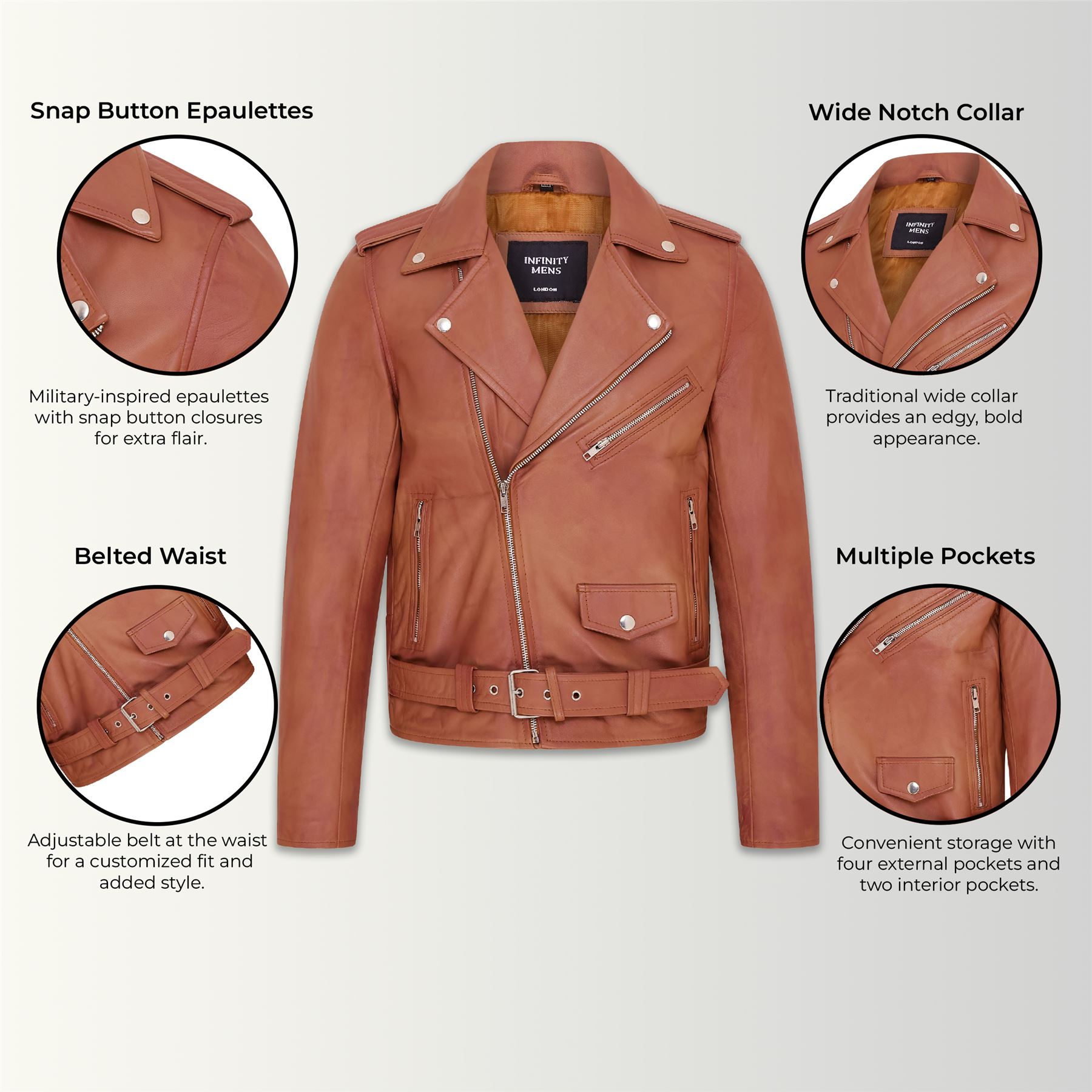 Mens Retro Brando Quilted Leather Biker Jacket Vintage Motorcycle Style - Picture 3 of 13