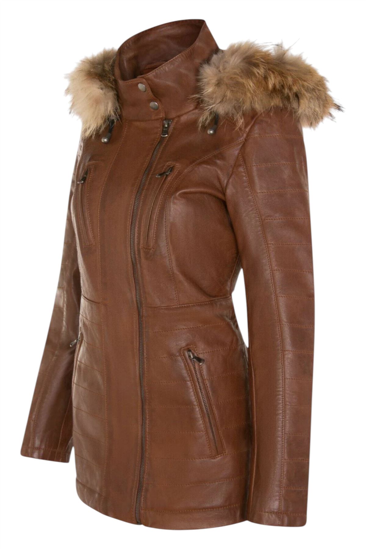 Womens Quilted Leather Parka Jacket-Winton - Picture 29 of 31