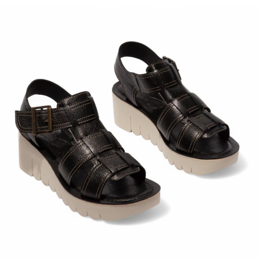 Fly London Damen YUDD236FLY Mousse Leder Sandalen Espadrille Plateau Wedges - Bild 4 von 11