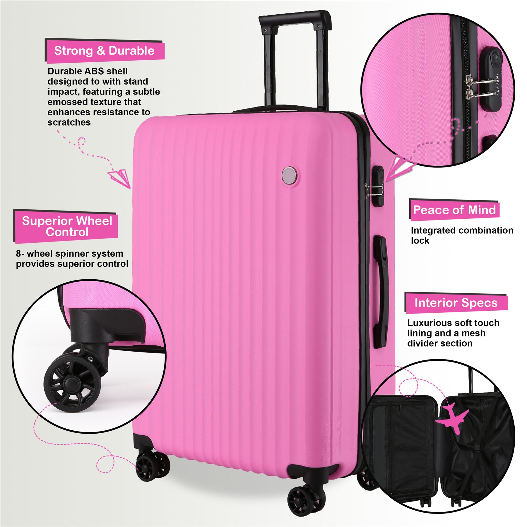Hard Shell ABS Suitcase Set 8 Wheel Travel Case Holiday Bags - Picture 4 of 25