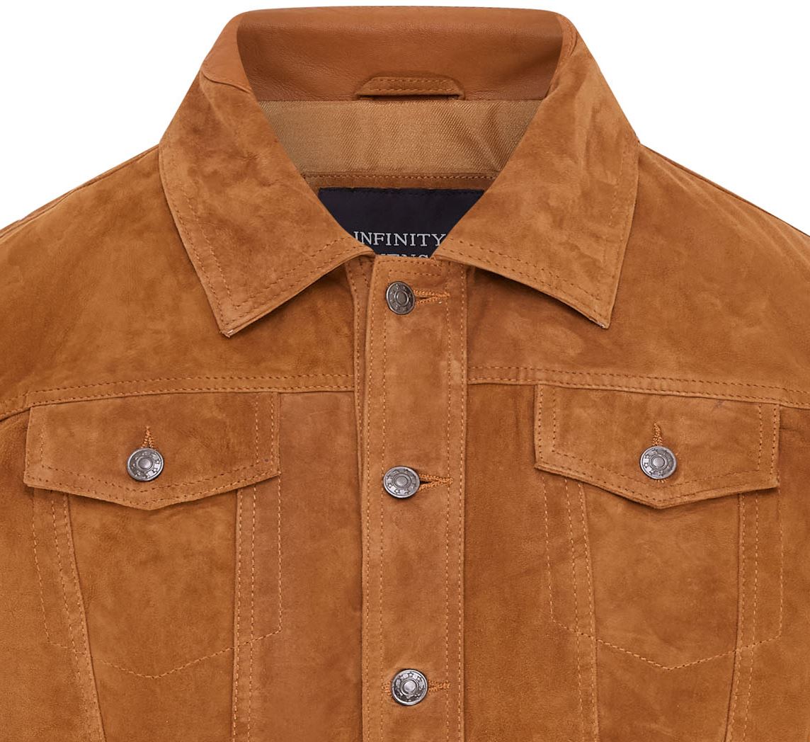 Mens Goat Suede Jeans Jacket Trucker Casual Denim Leather Shirt - Picture 6 of 19