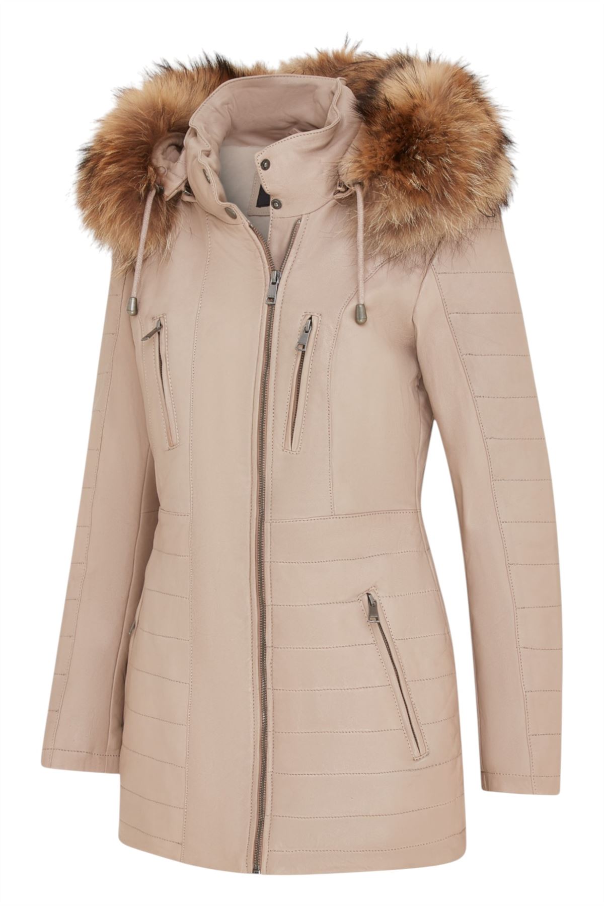 Womens Quilted Leather Parka Jacket-Winton - Picture 5 of 31