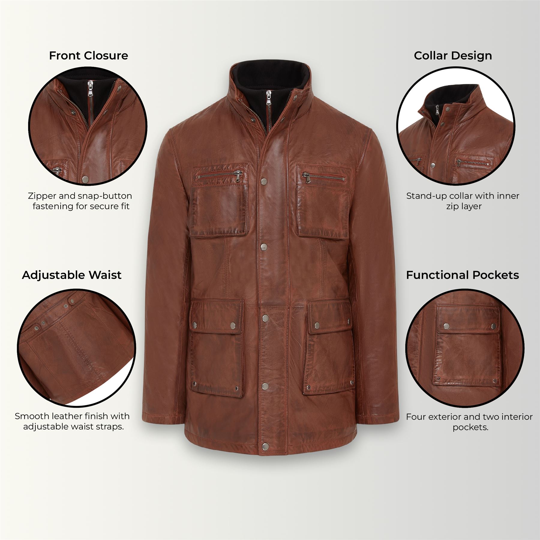 Men’s Genuine Lamb Leather Military Jacket Windproof Outwear Trenchcoat - Picture 12 of 19