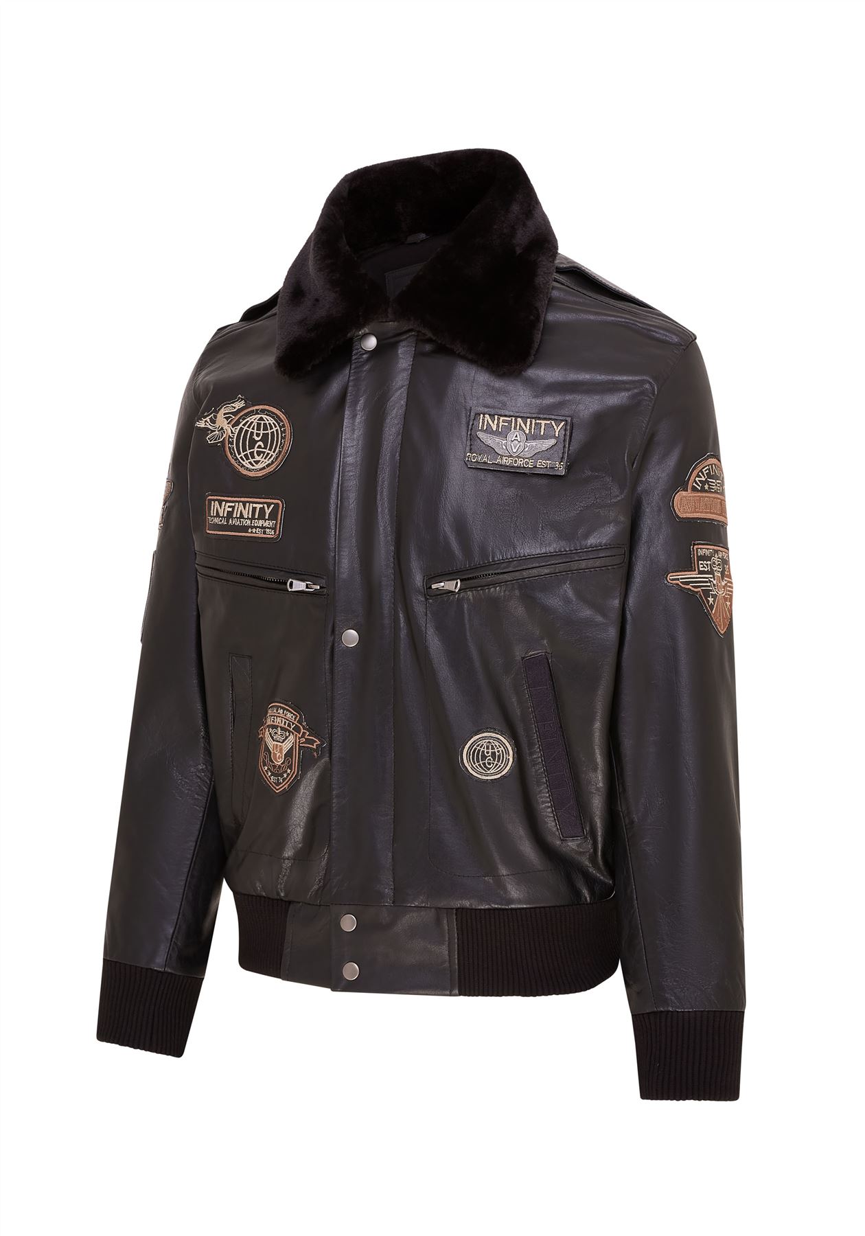 Mens Leather Bomber Jacket Air Force Badge Pilot Flying US Aviator Jacket - Picture 4 of 13