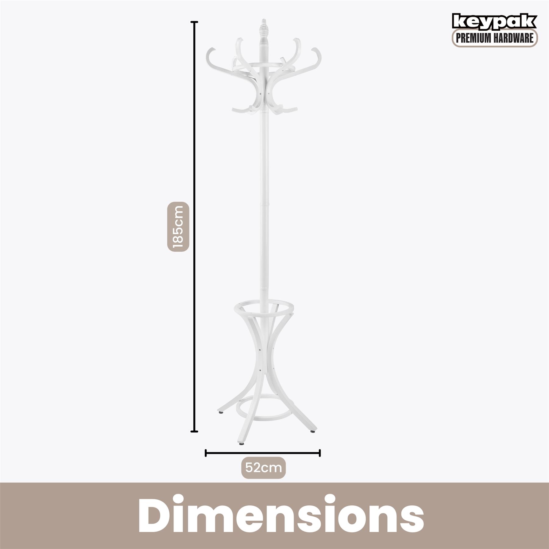 Wooden Hat Coat Stand Umbrella Holder Hallway 185cm Coat Rack Tree, 12 Hooks - Picture 16 of 18