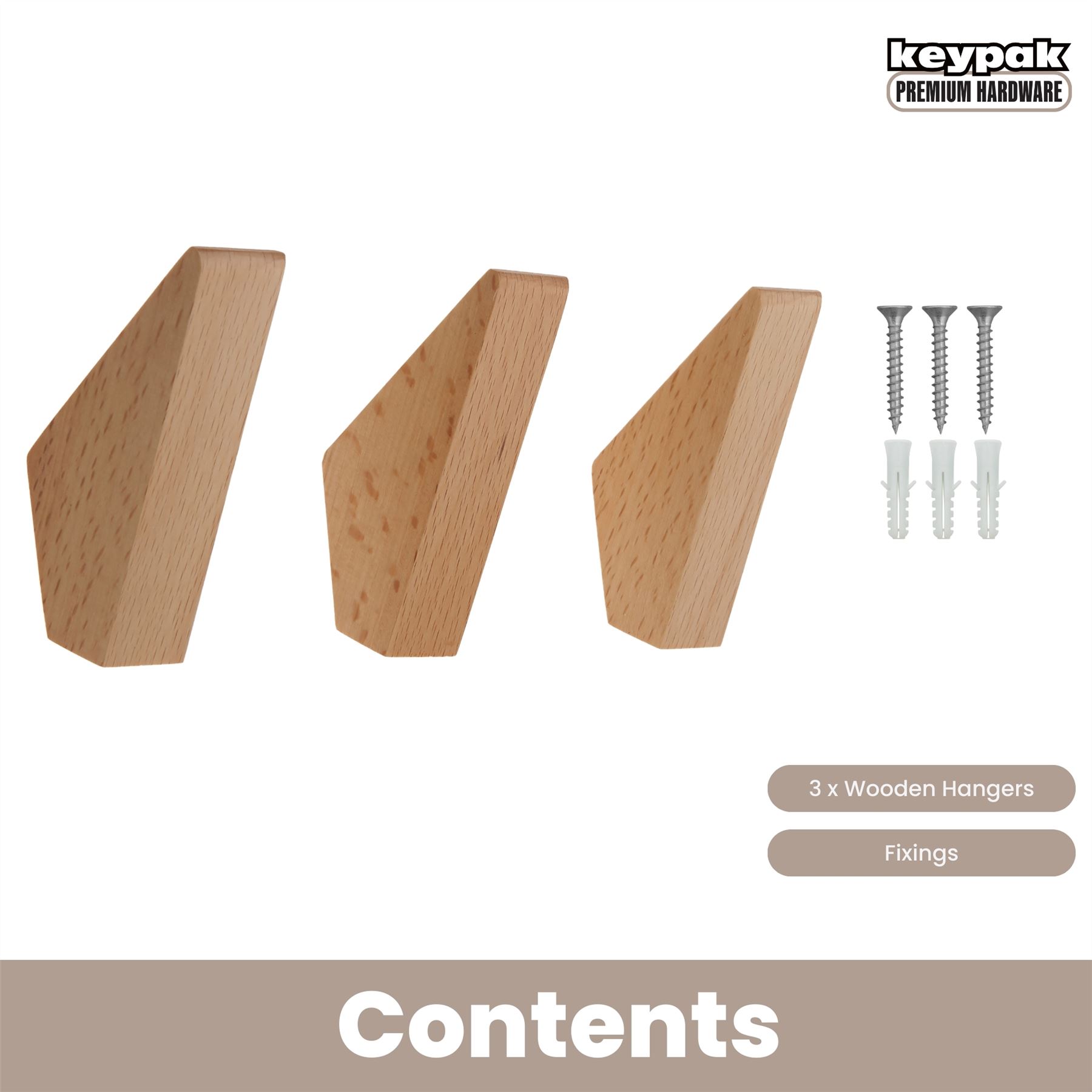 Coat Hooks Wooden Hooks 3 x Screw-In Wall Hangers Wall Hooks Coat & Towel Hook - Picture 5 of 11