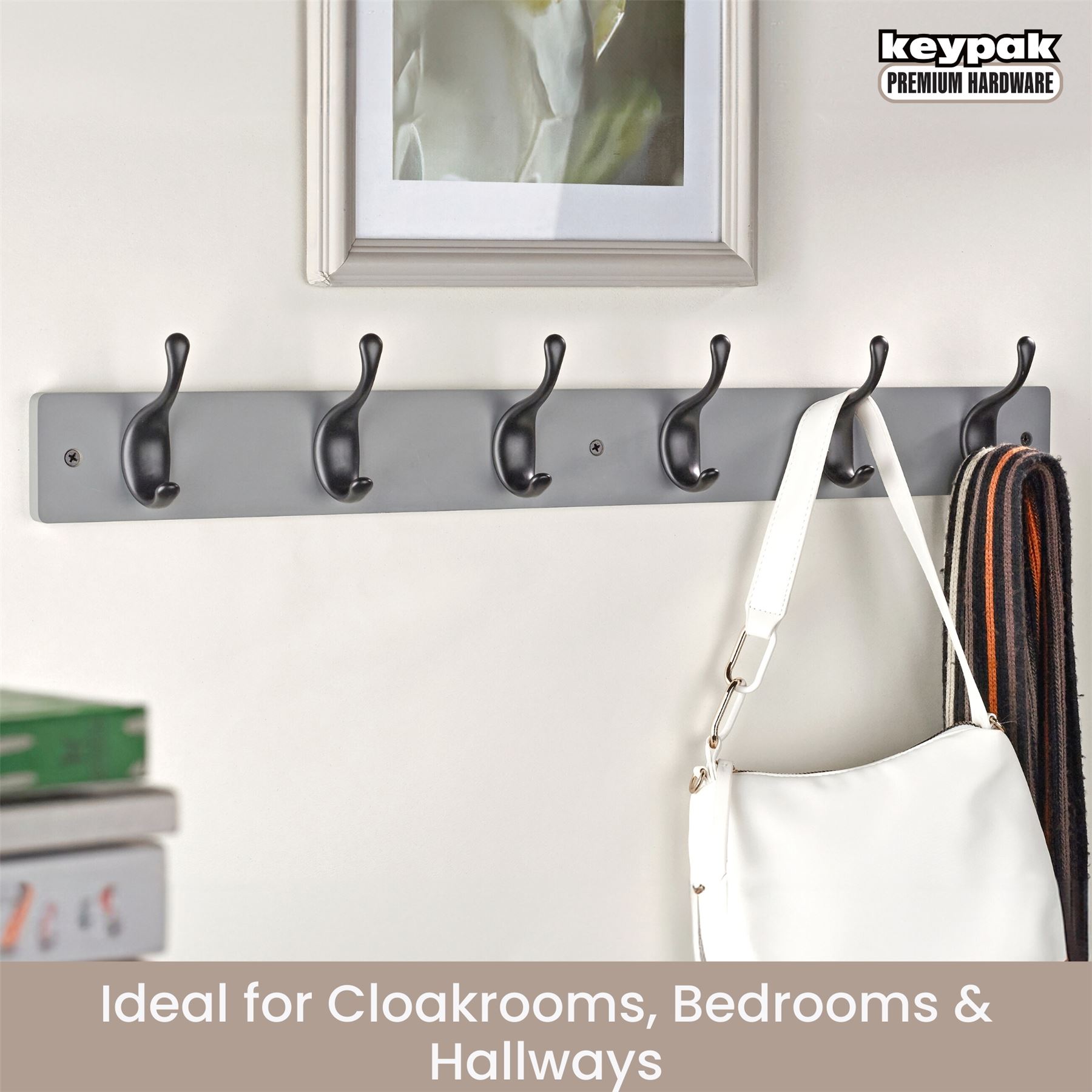 Coat Hooks Wall Mounted Modern Wooden Board with Smooth Metal Coat Hanger - Picture 32 of 40