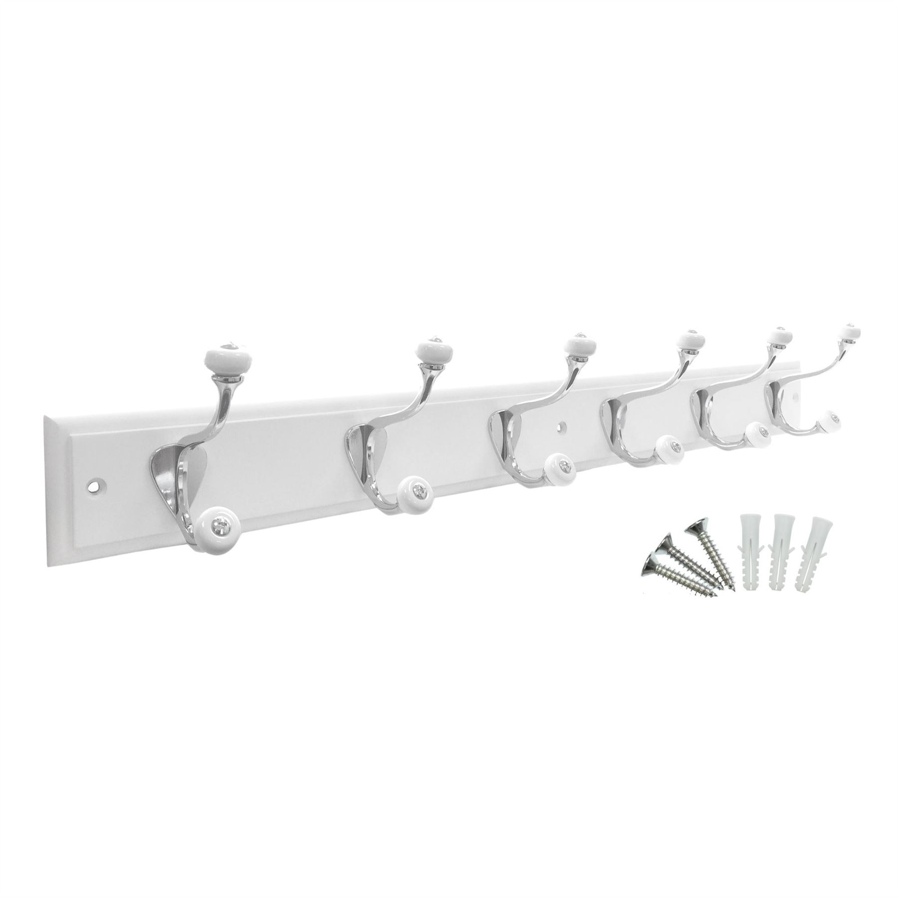Coat Rack Wall Mounted, Classic Ceramic Tip Coat Hooks on Wooden Base