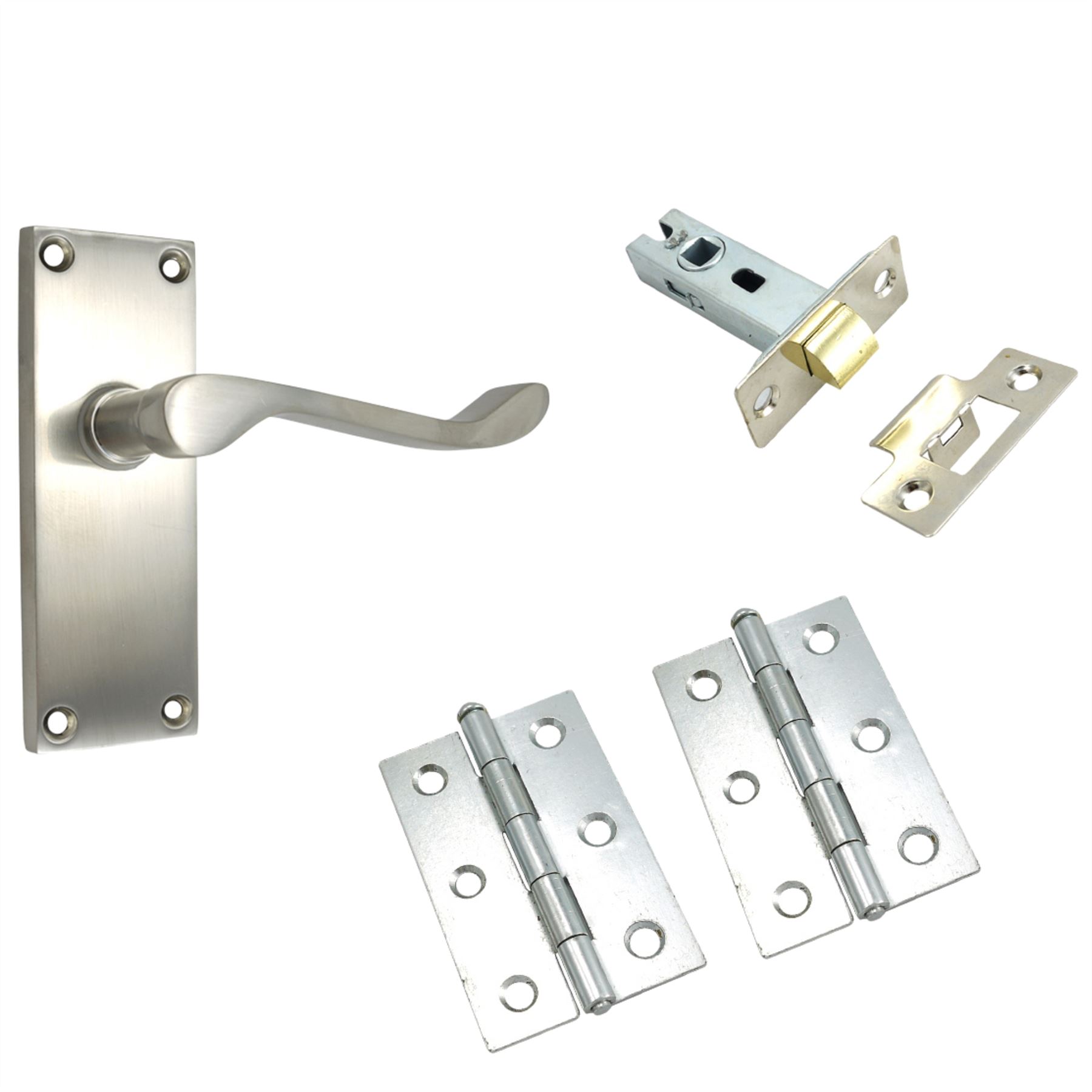 Scroll Latch Door Handles Pack, Brass/Chrome/Satin Finish, -Set - Picture 4 of 4