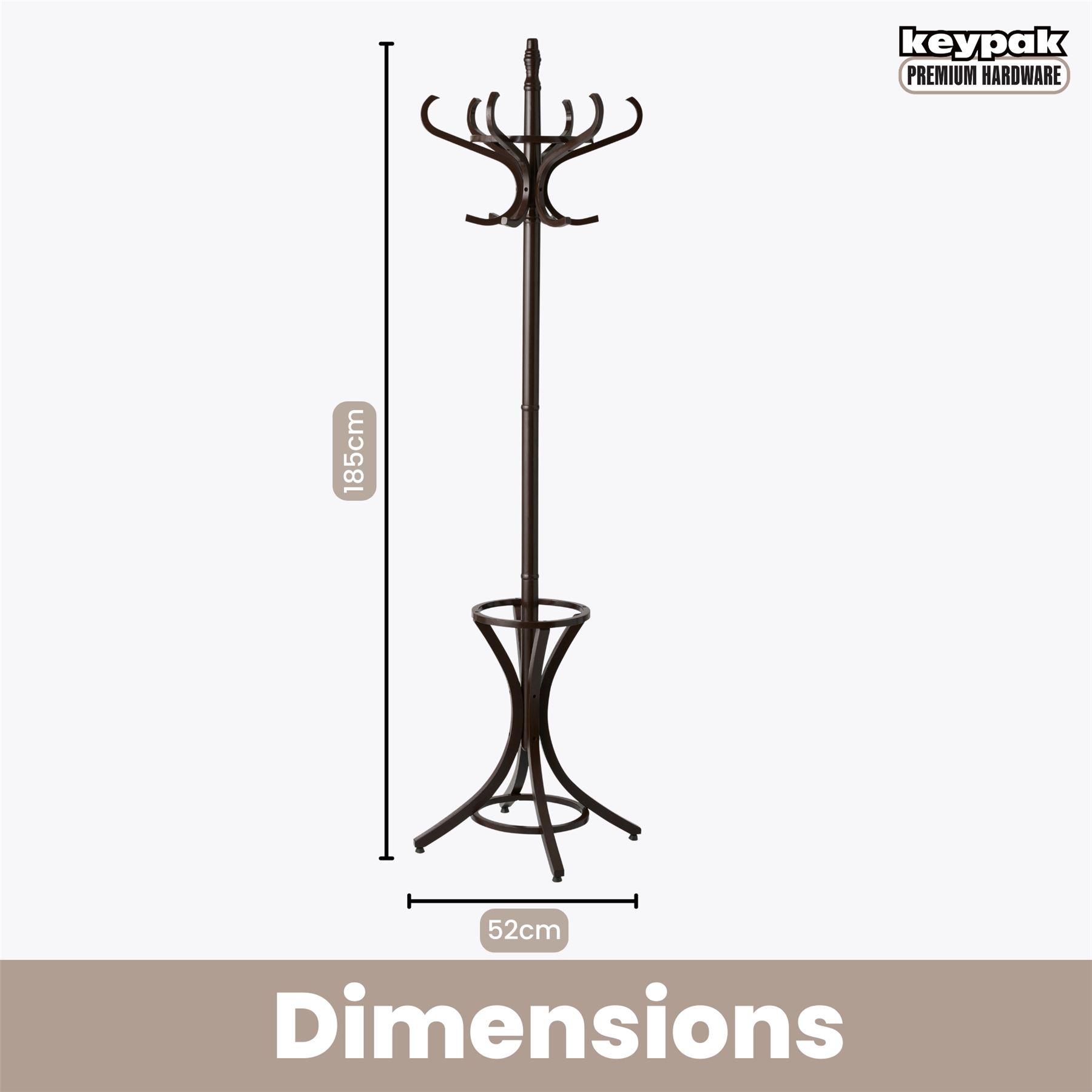 Wooden Hat Coat Stand Umbrella Holder Hallway 185cm Coat Rack Tree, 12 Hooks - Picture 11 of 18