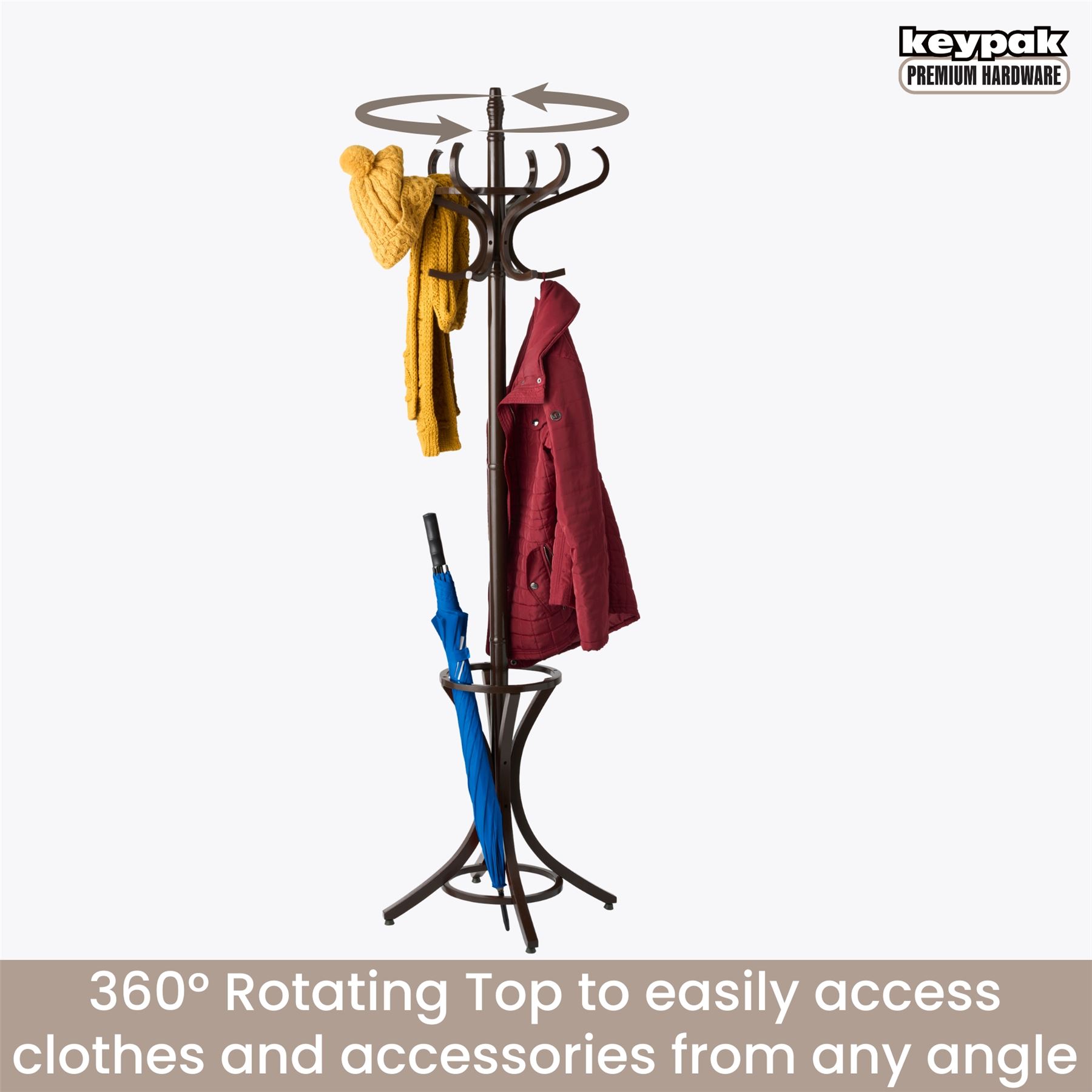 Wooden Hat Coat Stand Umbrella Holder Hallway 185cm Coat Rack Tree, 12 Hooks - Picture 9 of 18