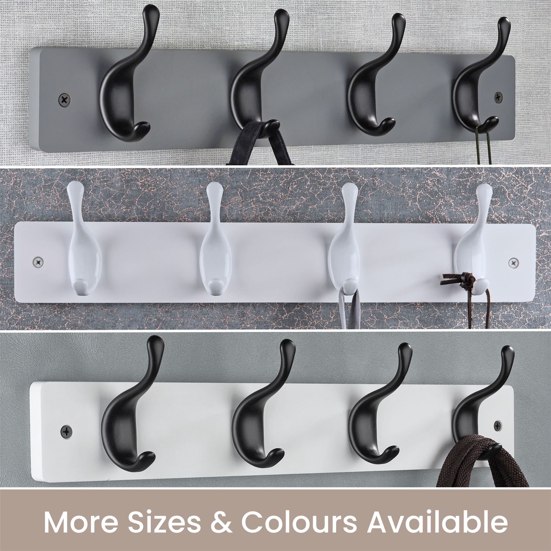 Coat Hooks Wall Mounted Modern Wooden Board with Smooth Metal Coat Hanger - Picture 11 of 40