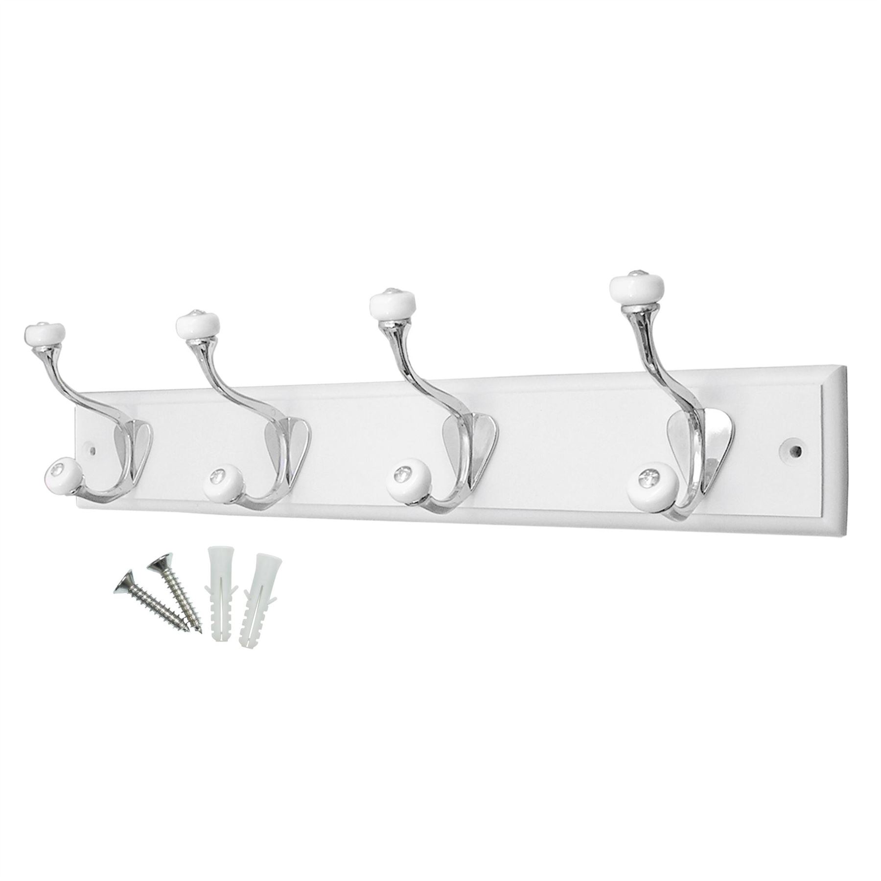Coat Rack Wall Mounted, Classic Ceramic Tip Coat Hooks on Wooden Base