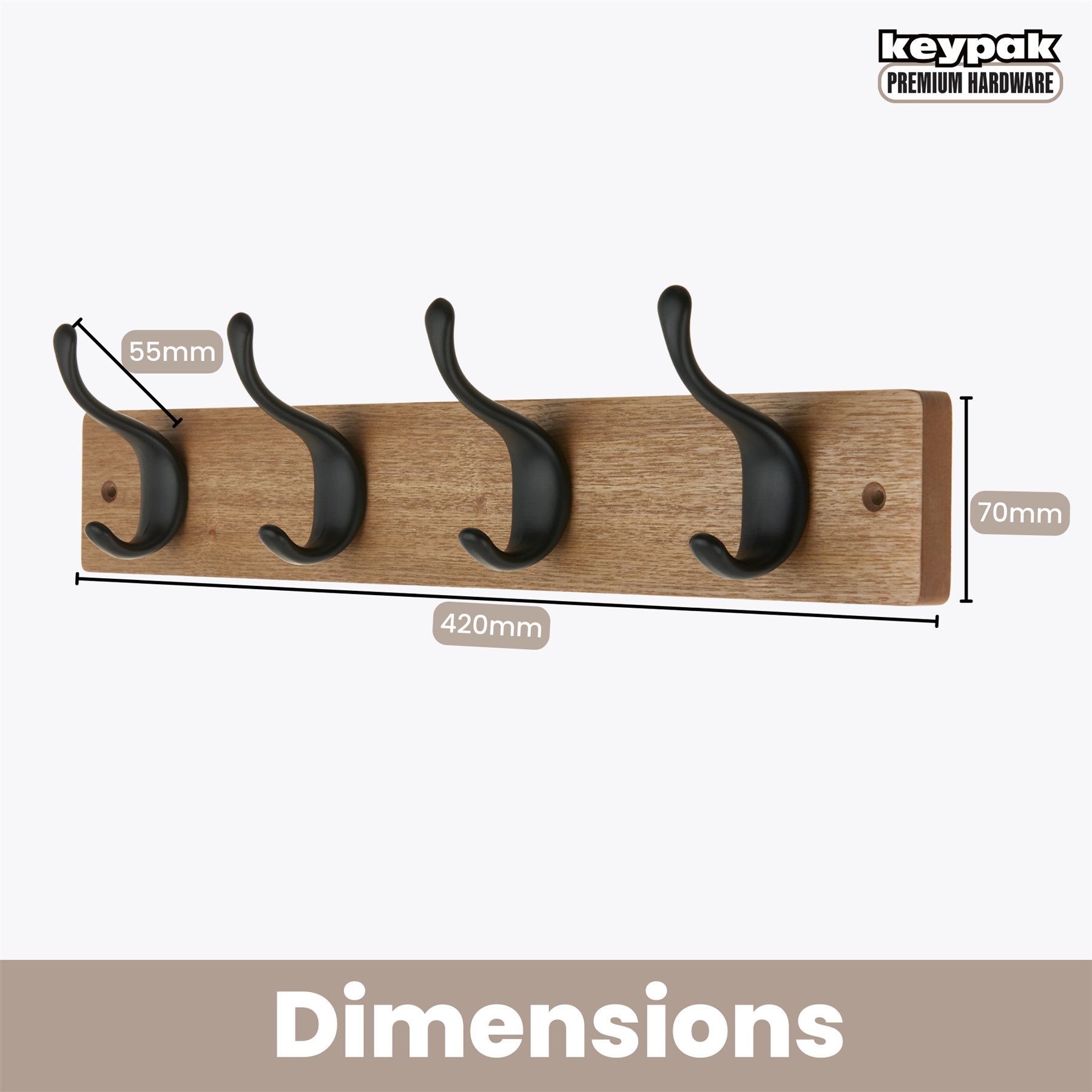 Coat Hooks Wall Mounted Modern Wooden Board with Smooth Metal Coat Hanger - Picture 7 of 40